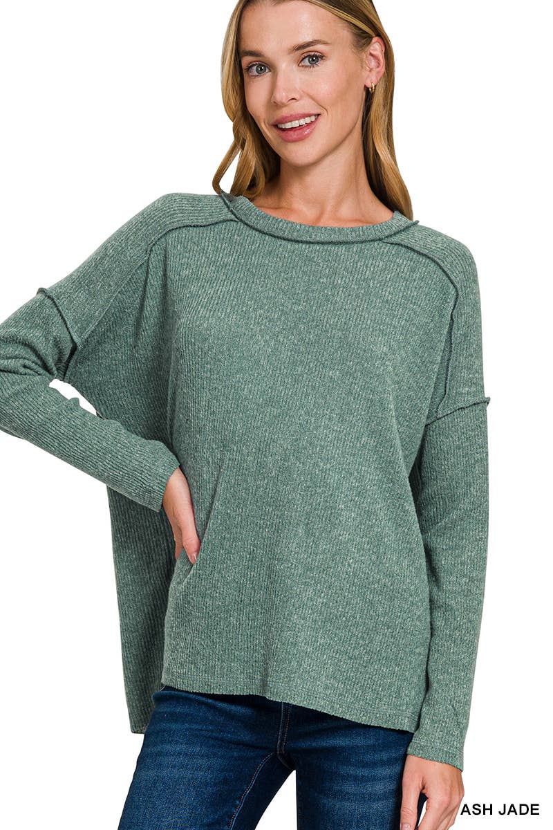 1230 Brushed Ribbed Hacci Hi Low Sweater SI-27161