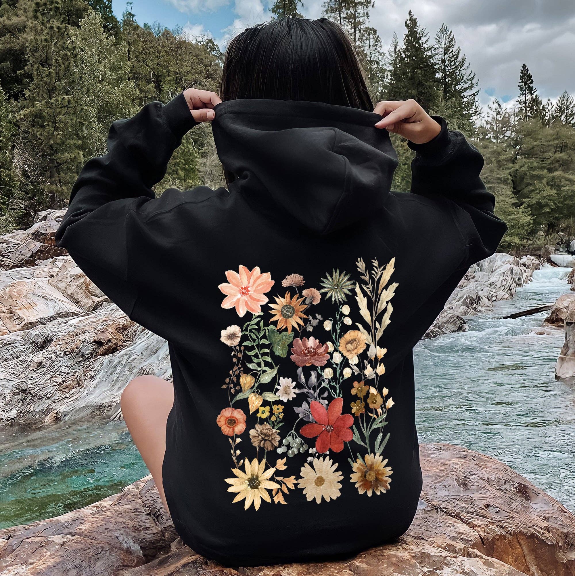 Dried Wildflower Meadow, Nature, Floral, Pressed Leaves Hood