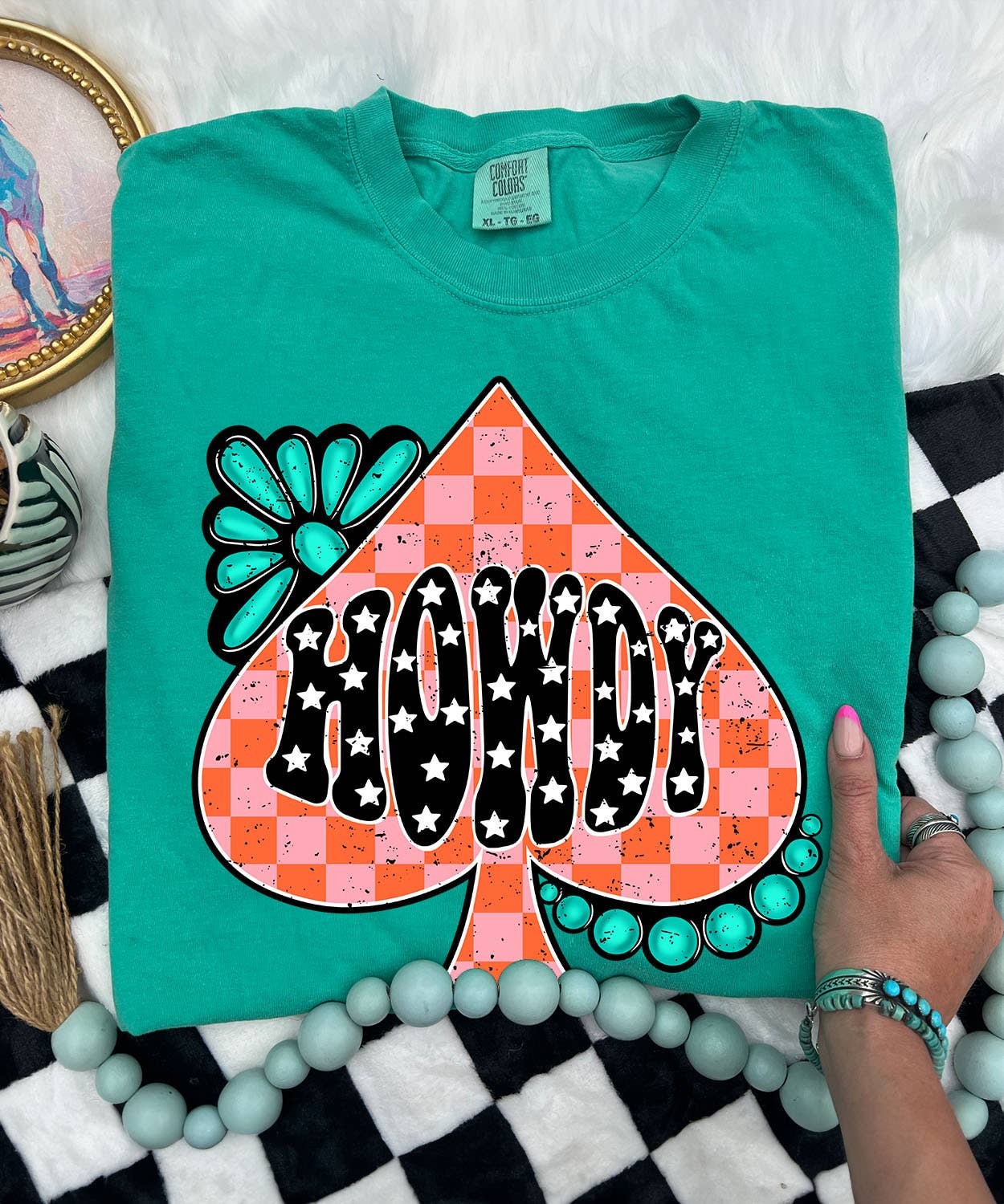 Conchos and Spades Howdy - Comfort Color - Island Green