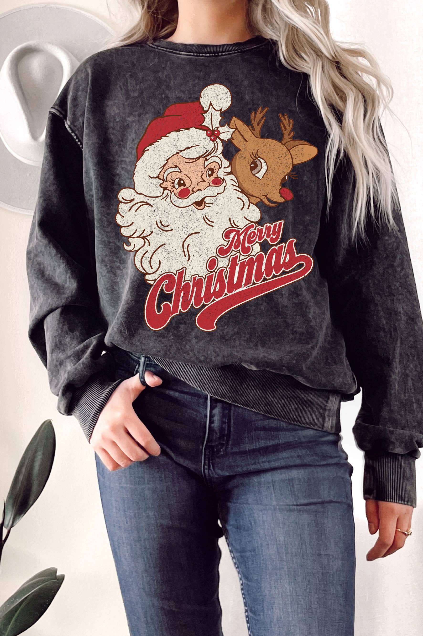 Santa and Rudolph Mineral Graphix Terry Sweatshirt