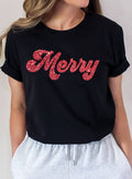 Merry Glitter Print Graphic Tshirts