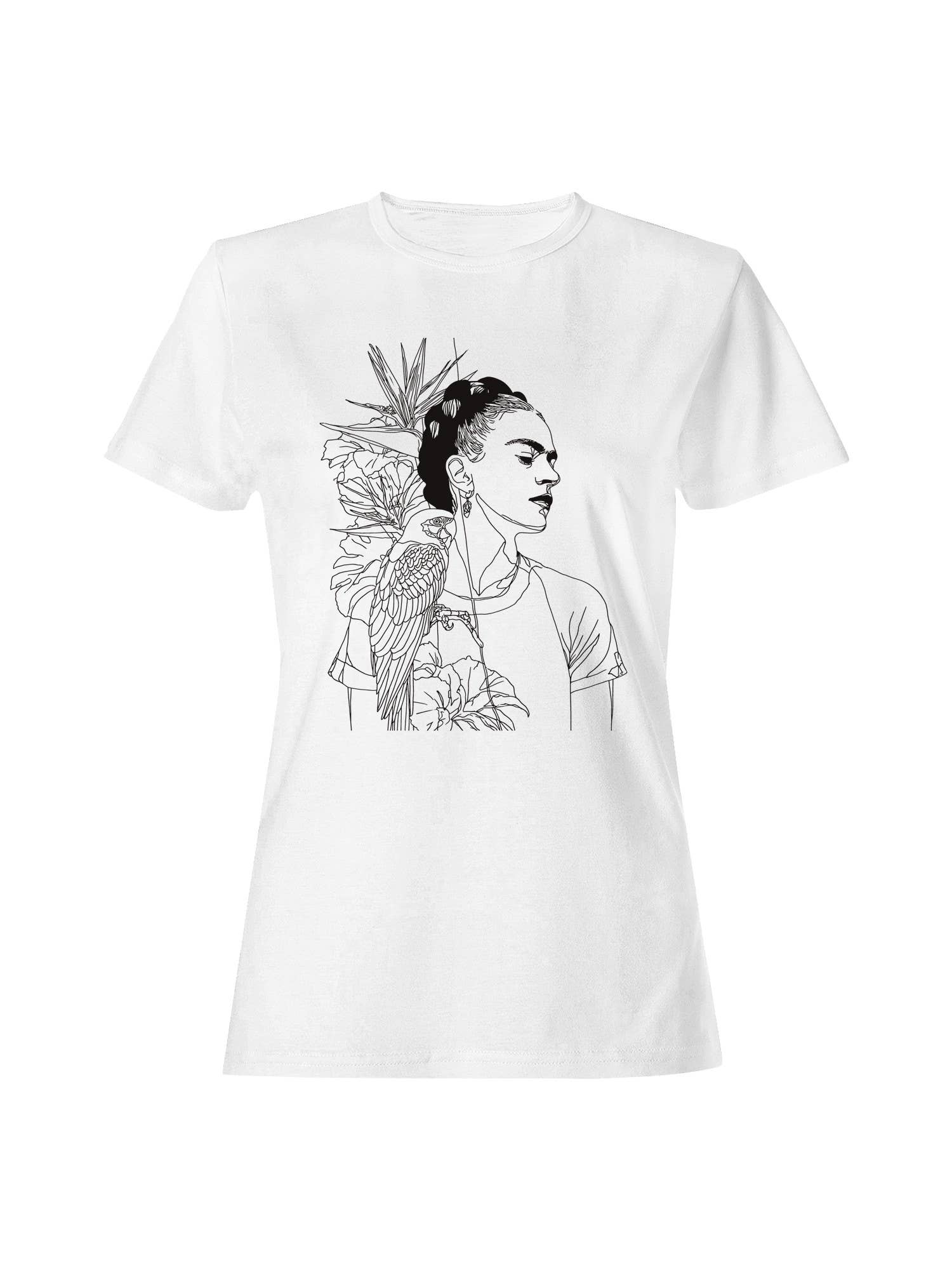 Artistic Woman with Parrot and Leaves Women's T-Shirt
