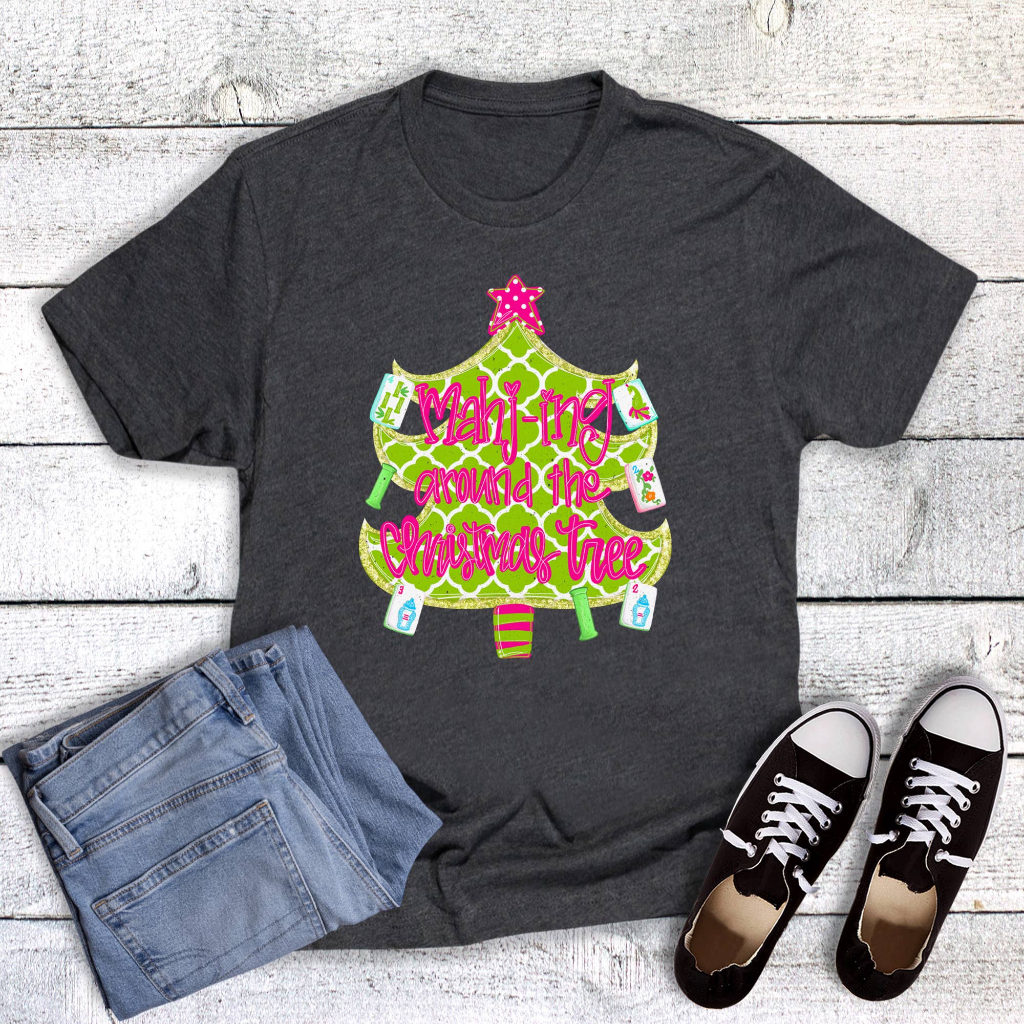 Christmas Mahj-Ing Around Christmas Tree Mahjong Graphic Tee