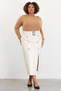 Plus Size Faux Leather Midi Skirt with Belt