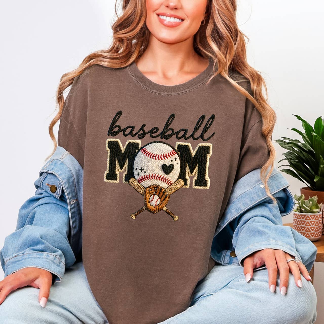 Faux Yarn Baseball Mom Tee