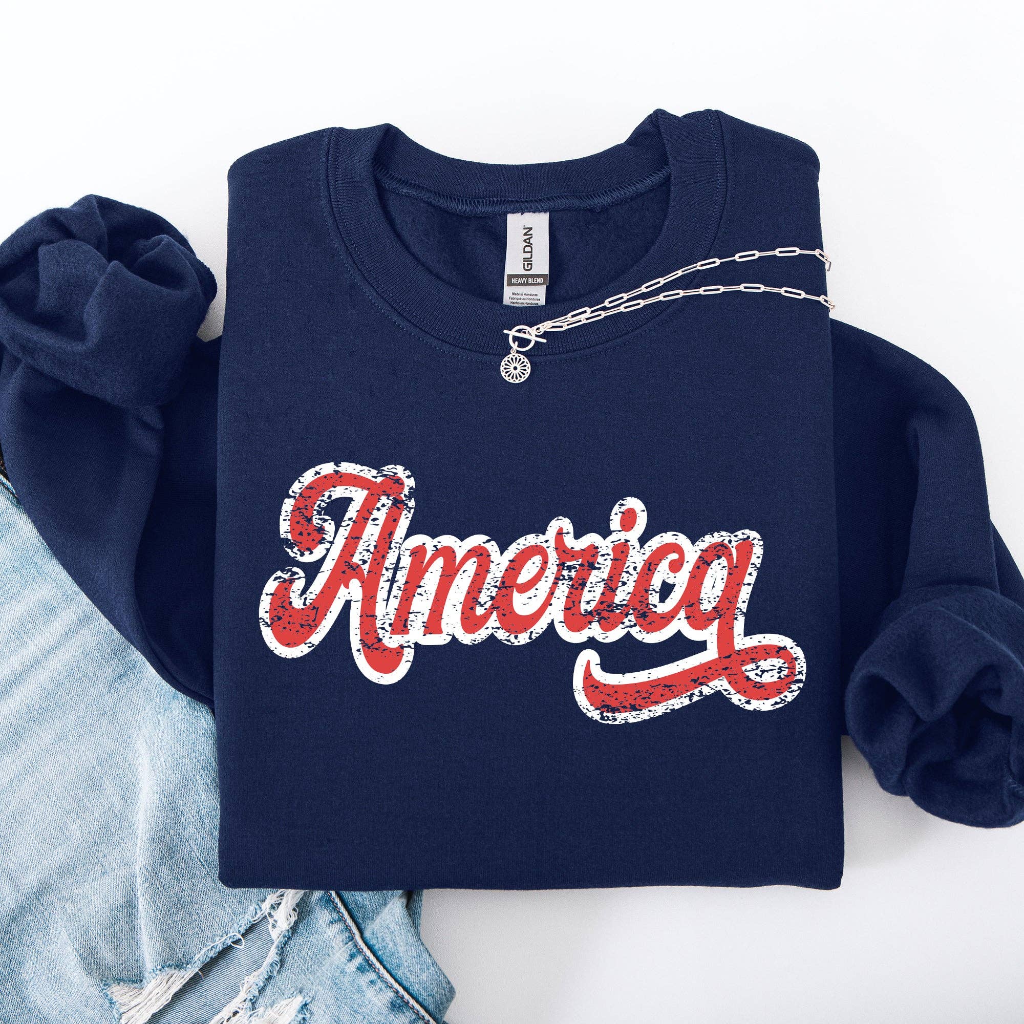America, Red, White Patriotic, USA, 4th of July Sweatshirt