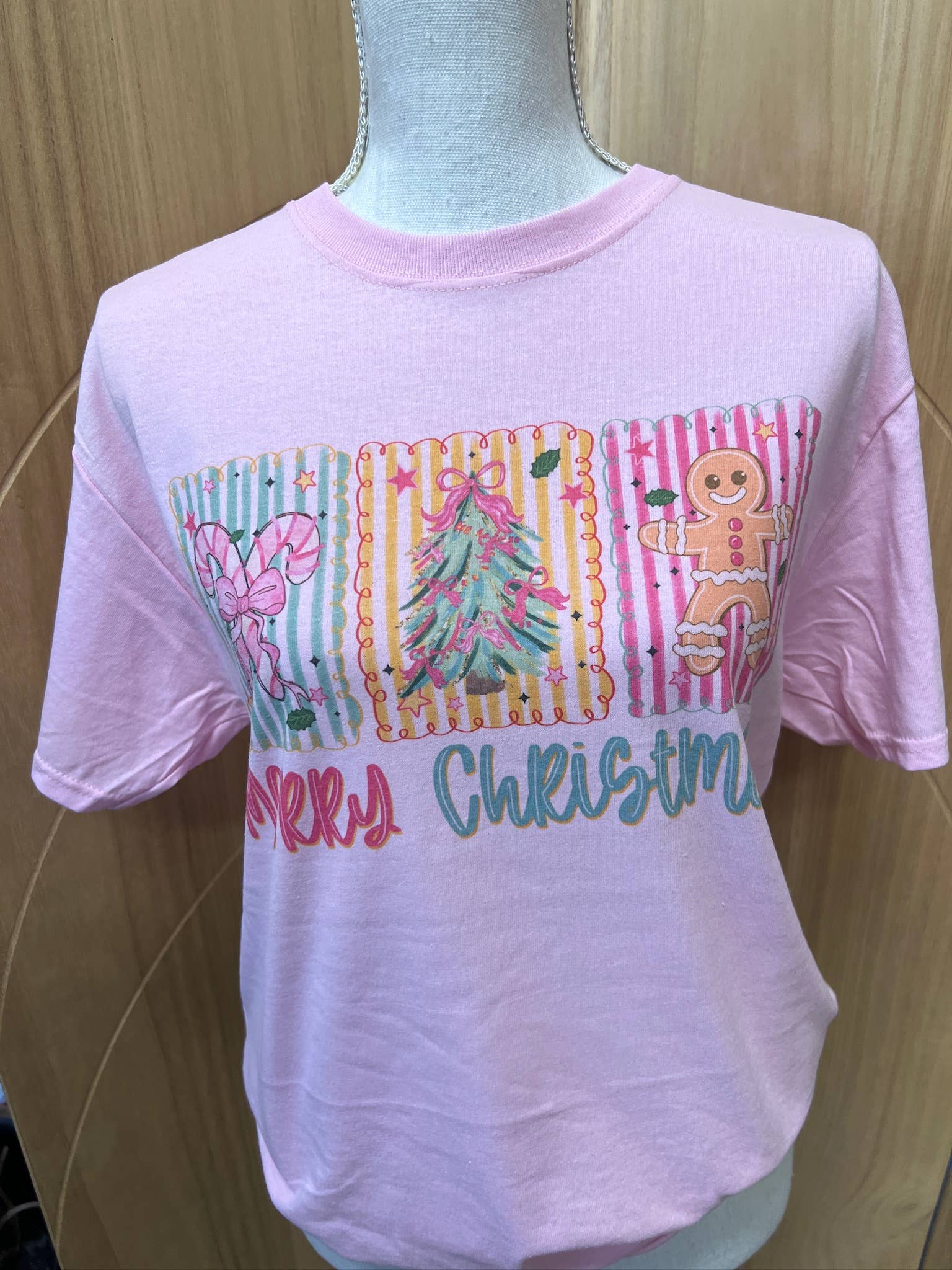 Merry Christmas Trio with Stripes On Pink