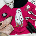 Sequins Cowgirl Ghost Patch Trendy Ribbed Crewneck Heliconia