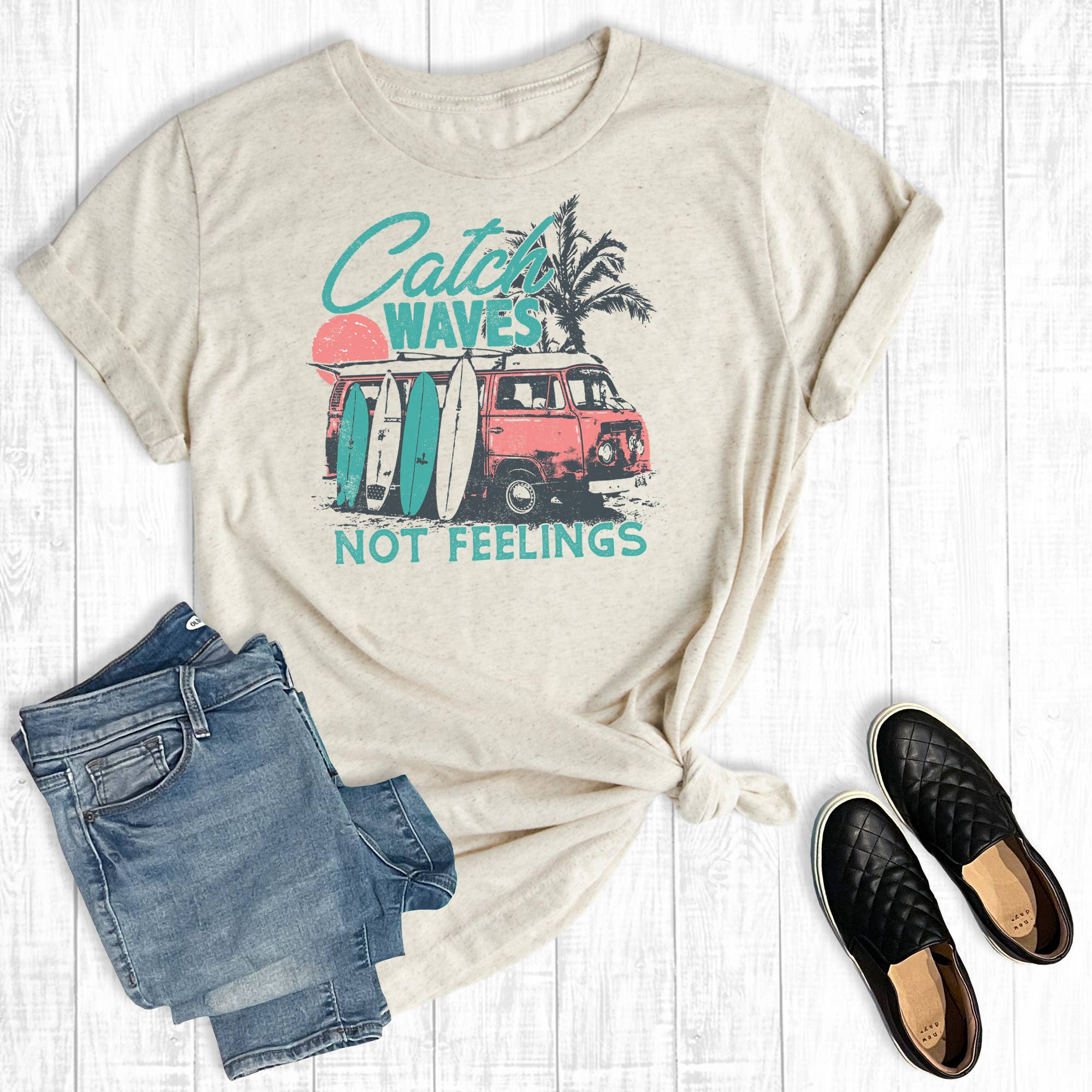 Summer Vacation Catch Waves Not Feelings Graphic Tee