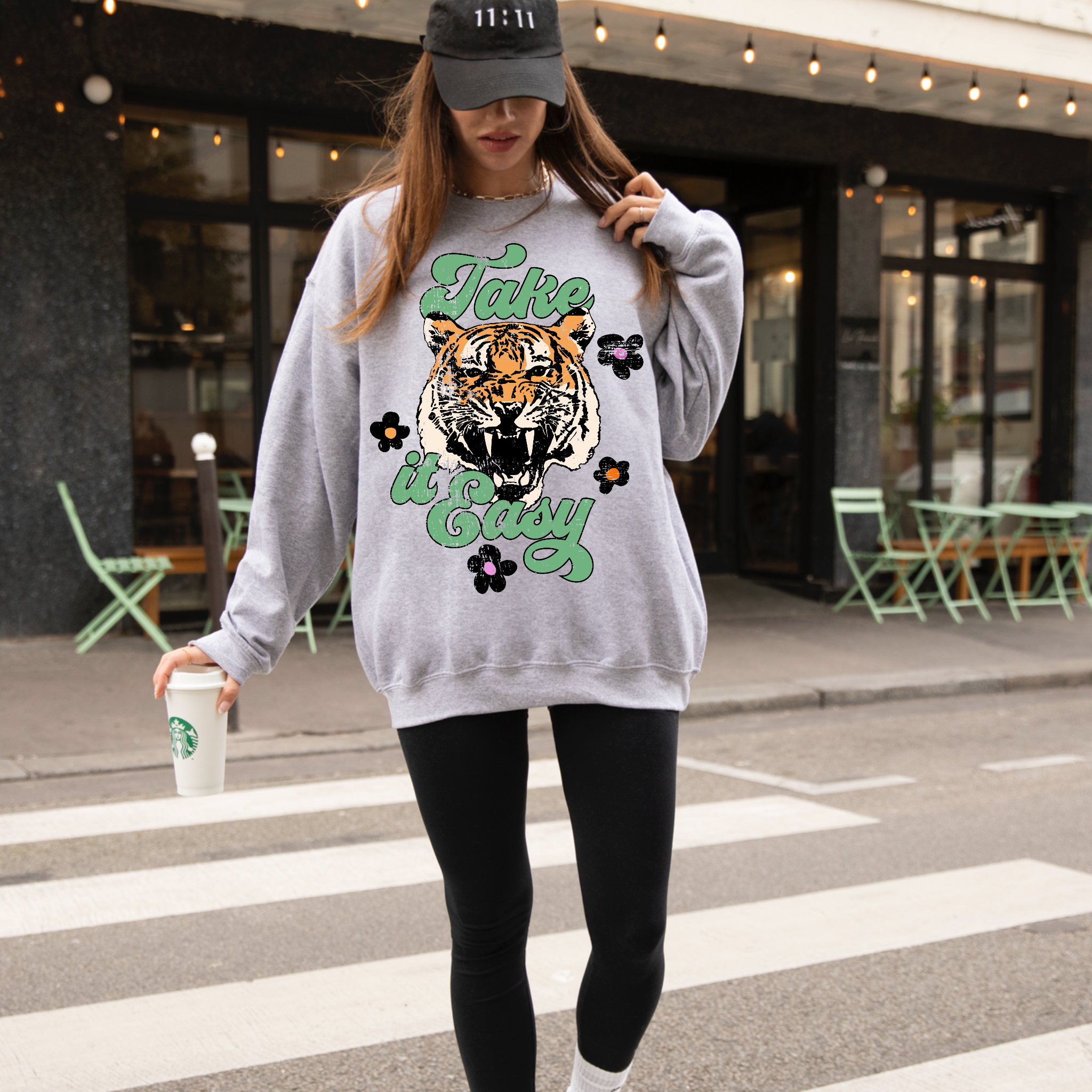 Take It Easy Retro Preppy Graphic Tee Crewneck