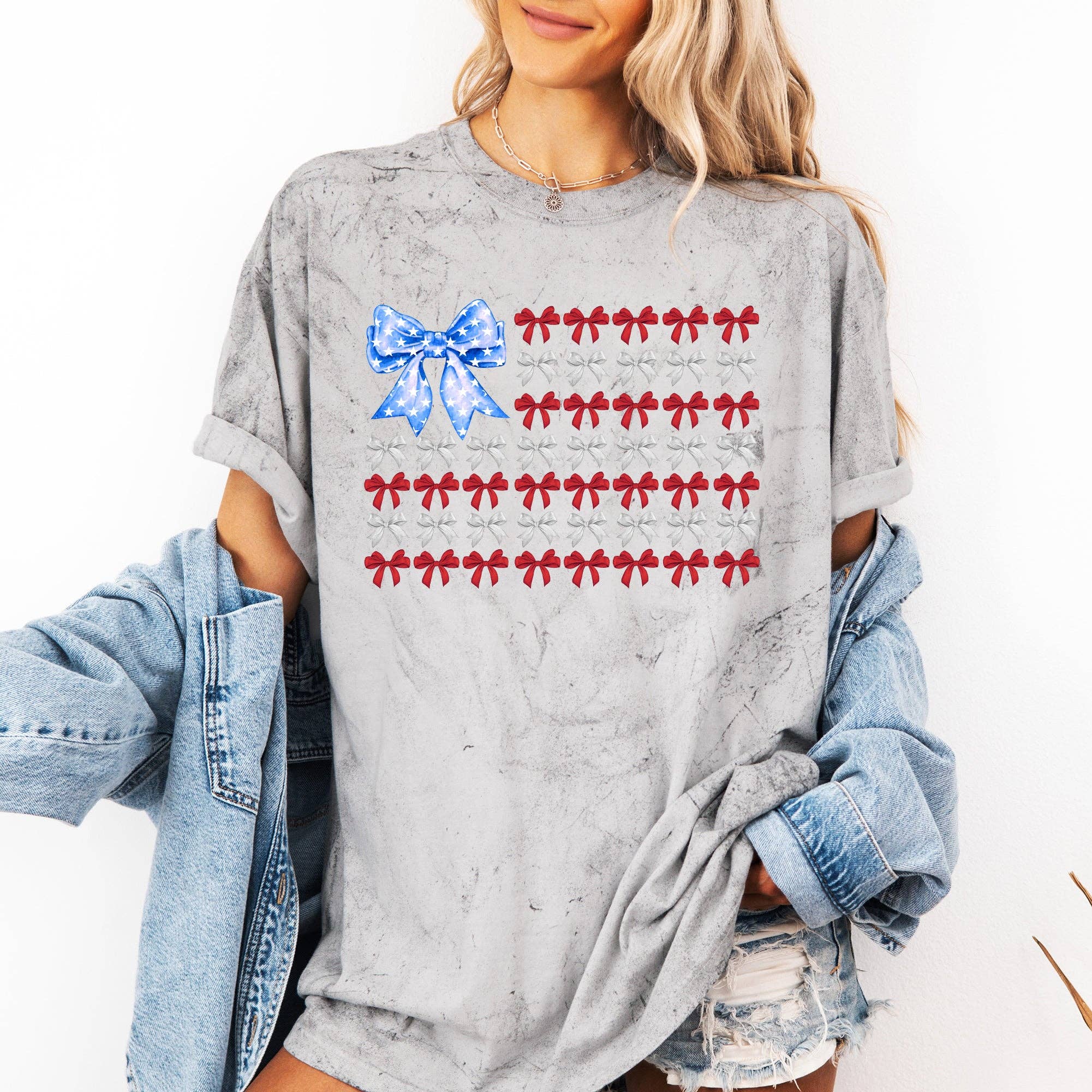 Patriotic Bows, Flag, USA, America, Color Blast Tshirt