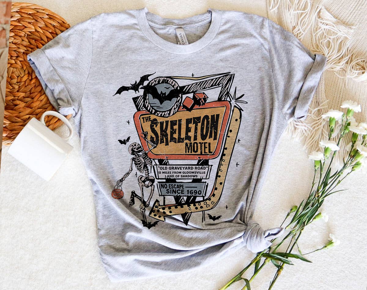 The Skeleton Motel - Halloween Bat Retro T-Shirt