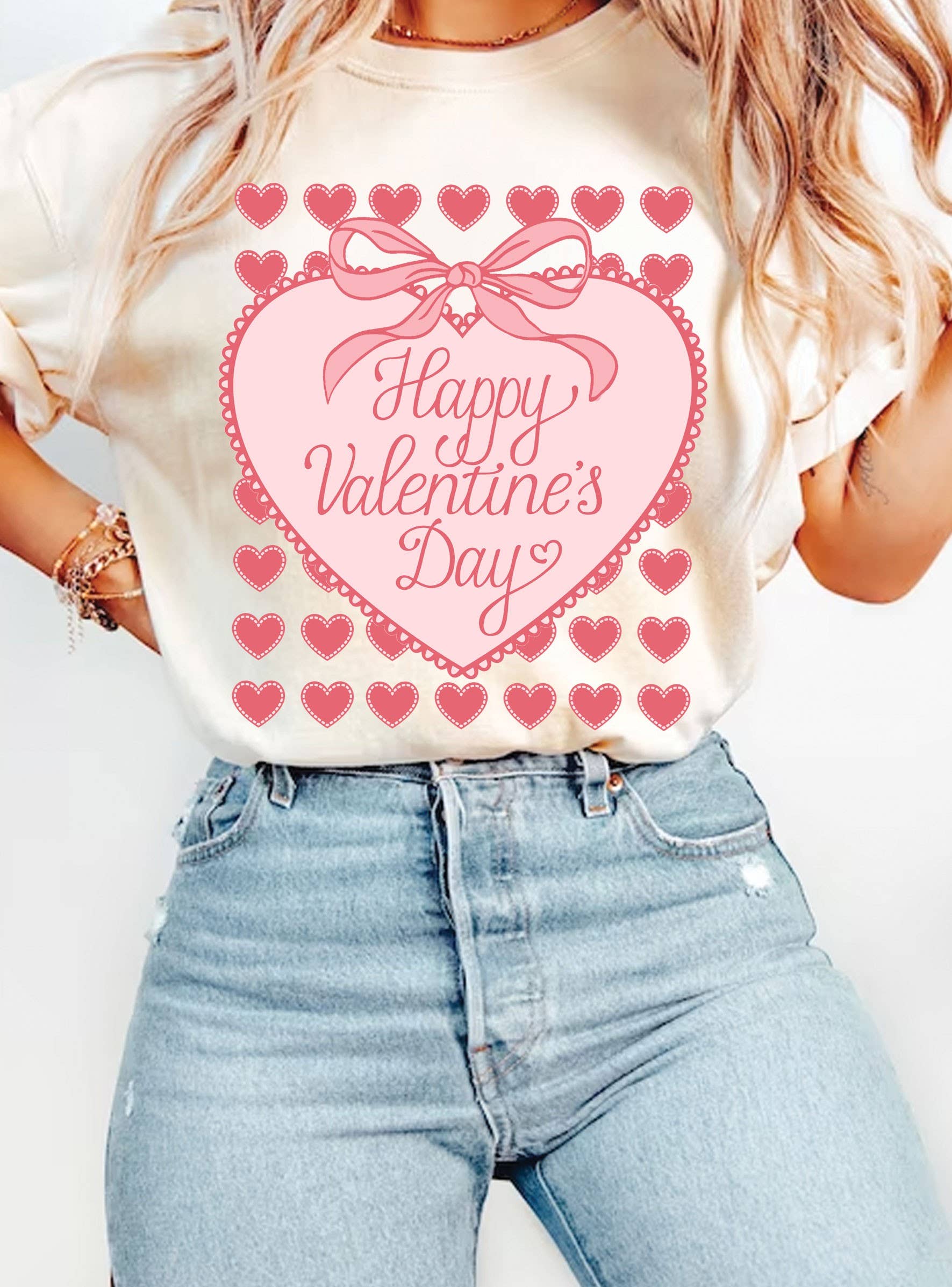 Happy Valentines Day Ribbon Bow Heart Graphic Tshirts