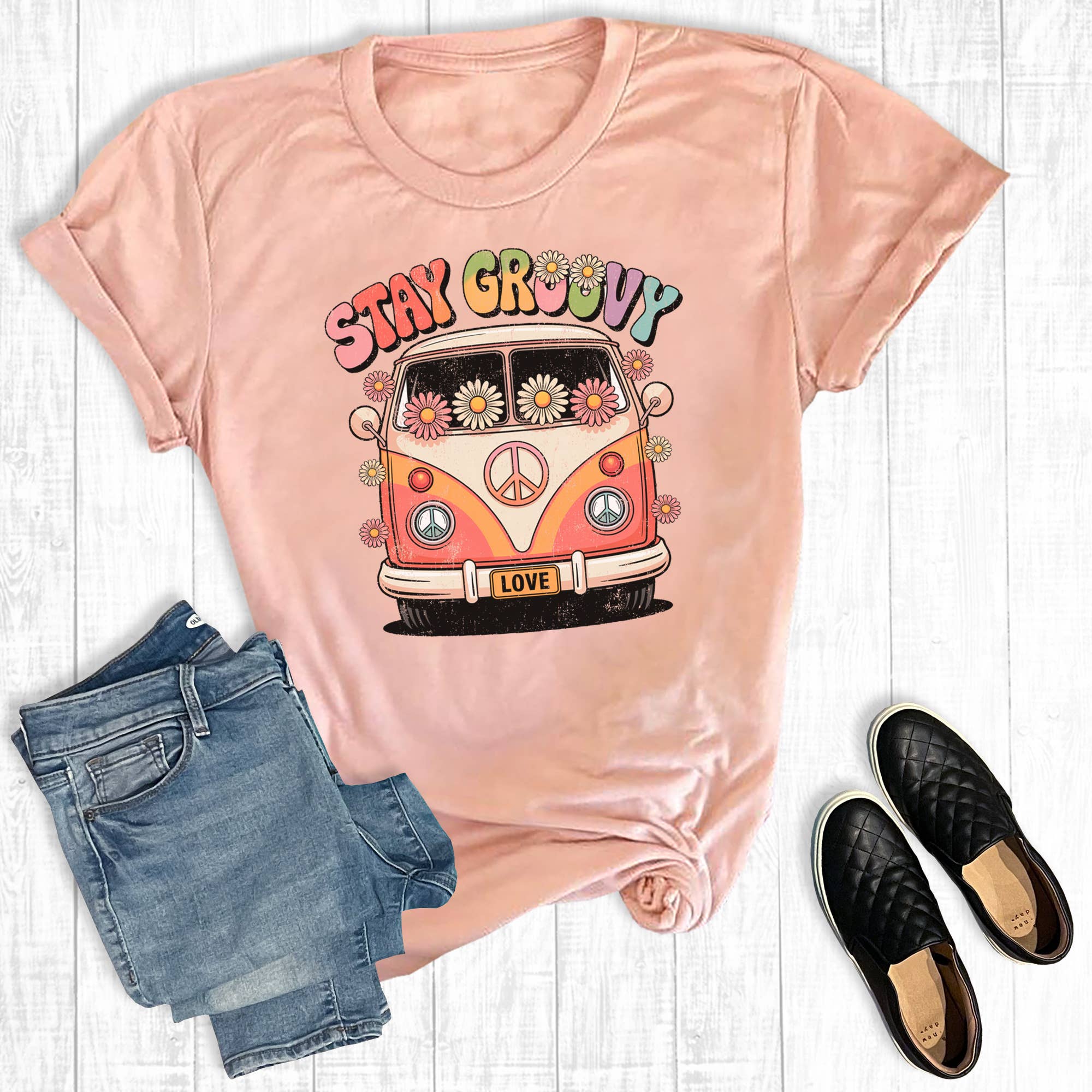 Retro Hippy Van Stay Groovy Graphic Tee