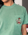 Christmas Flowers, Candy Cane, Floral, Mistle Toe Pocket Tee
