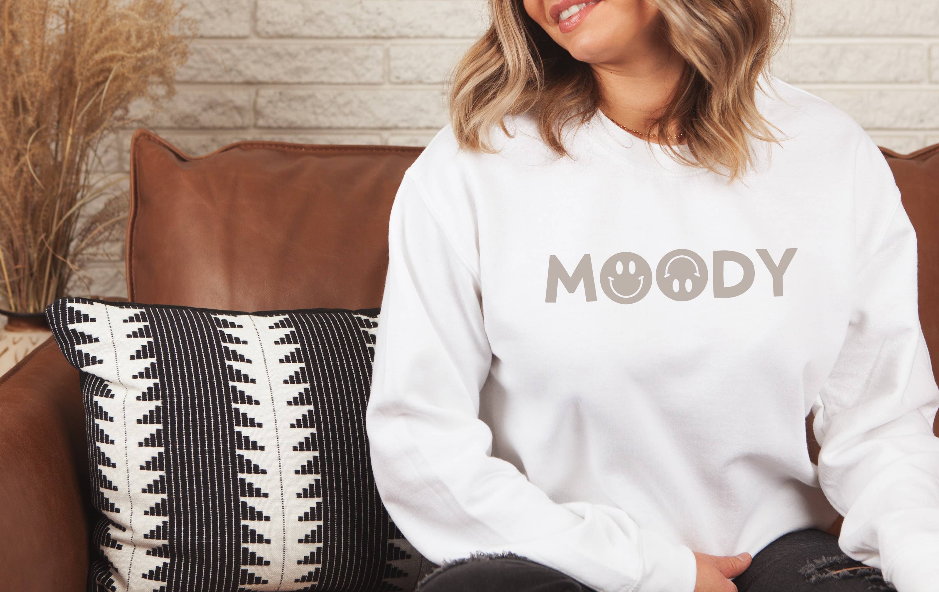 Moody Happy Face Crew Neck Sweatshirt