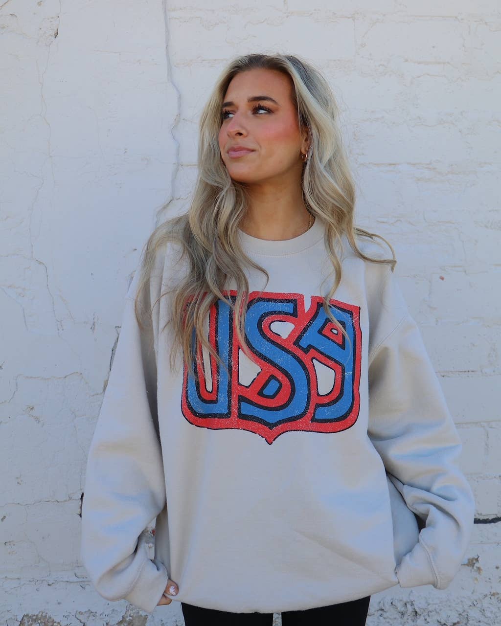 4th of July USA Monogram Sand Thrifted Graphic Sweatshirt
