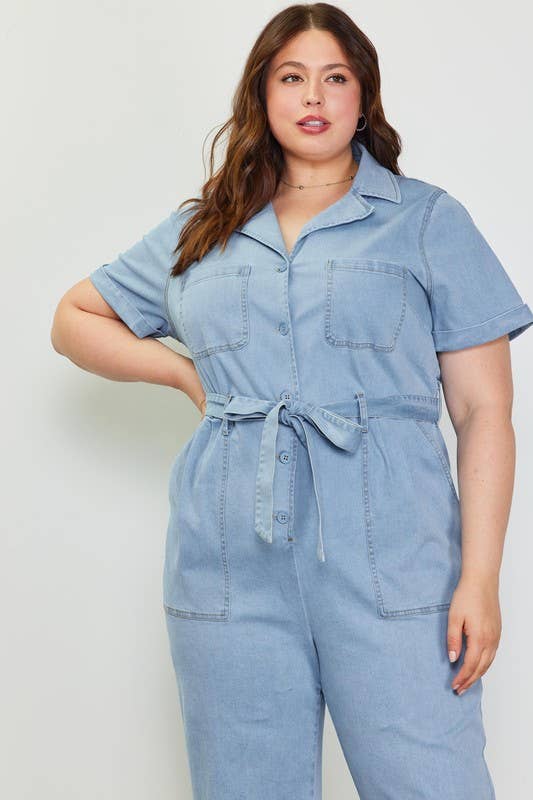 Plus Size Washed Utility Jumpsuit