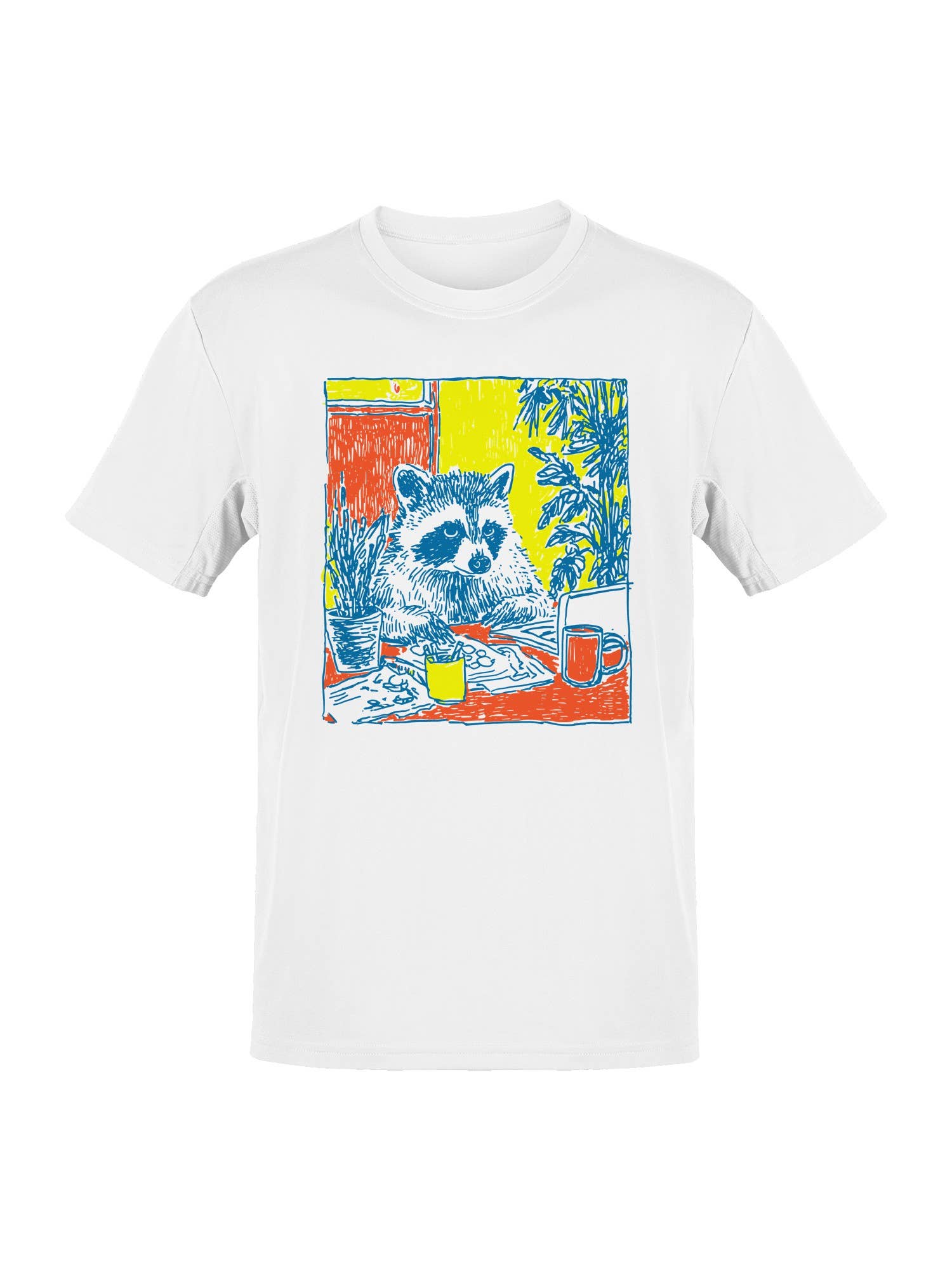 Cozy Raccoon Café Art Print Men's T-Shirt