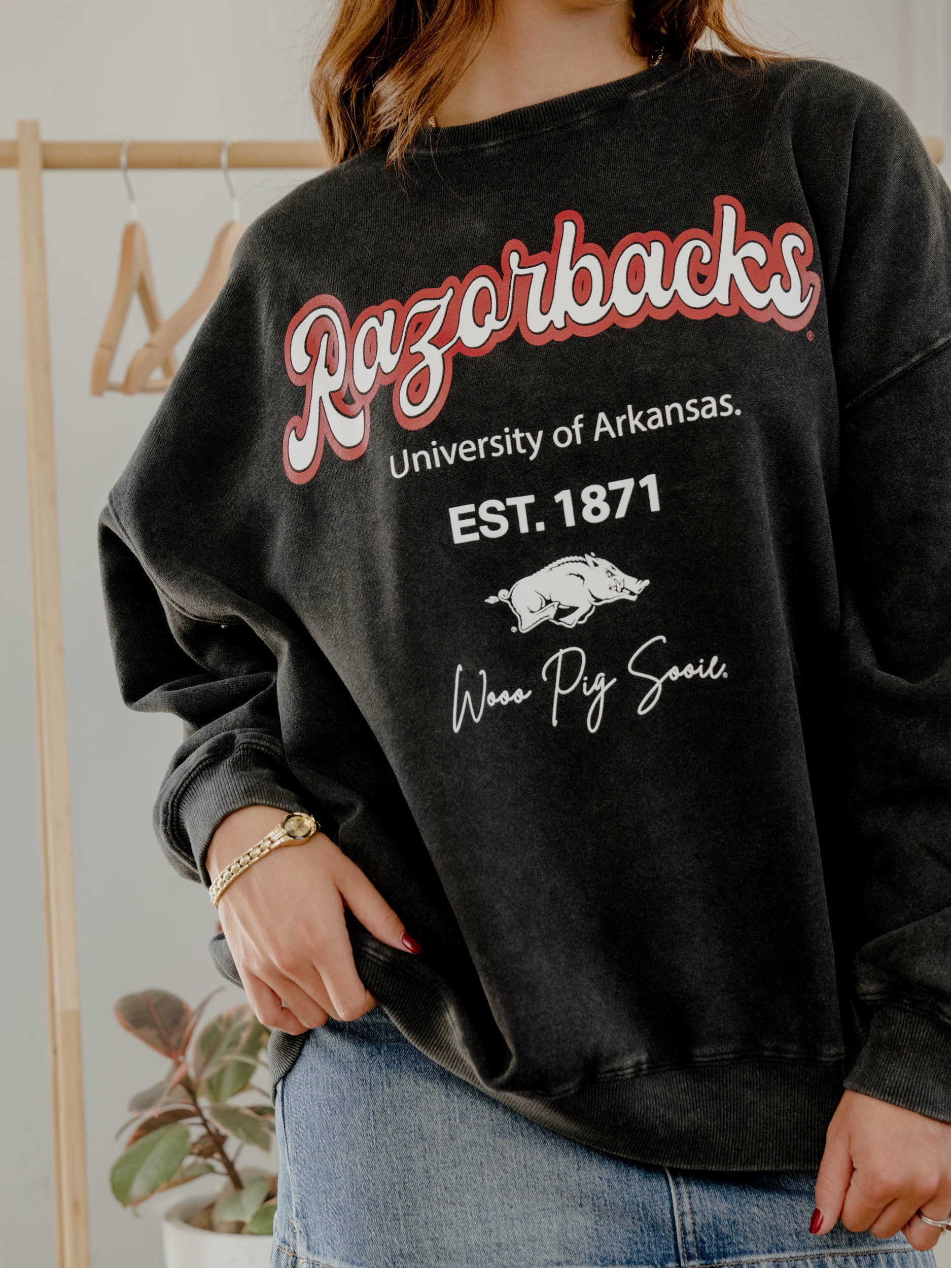 Arkansas Razorbacks Letterman Charcoal Chrome Sweatshirt