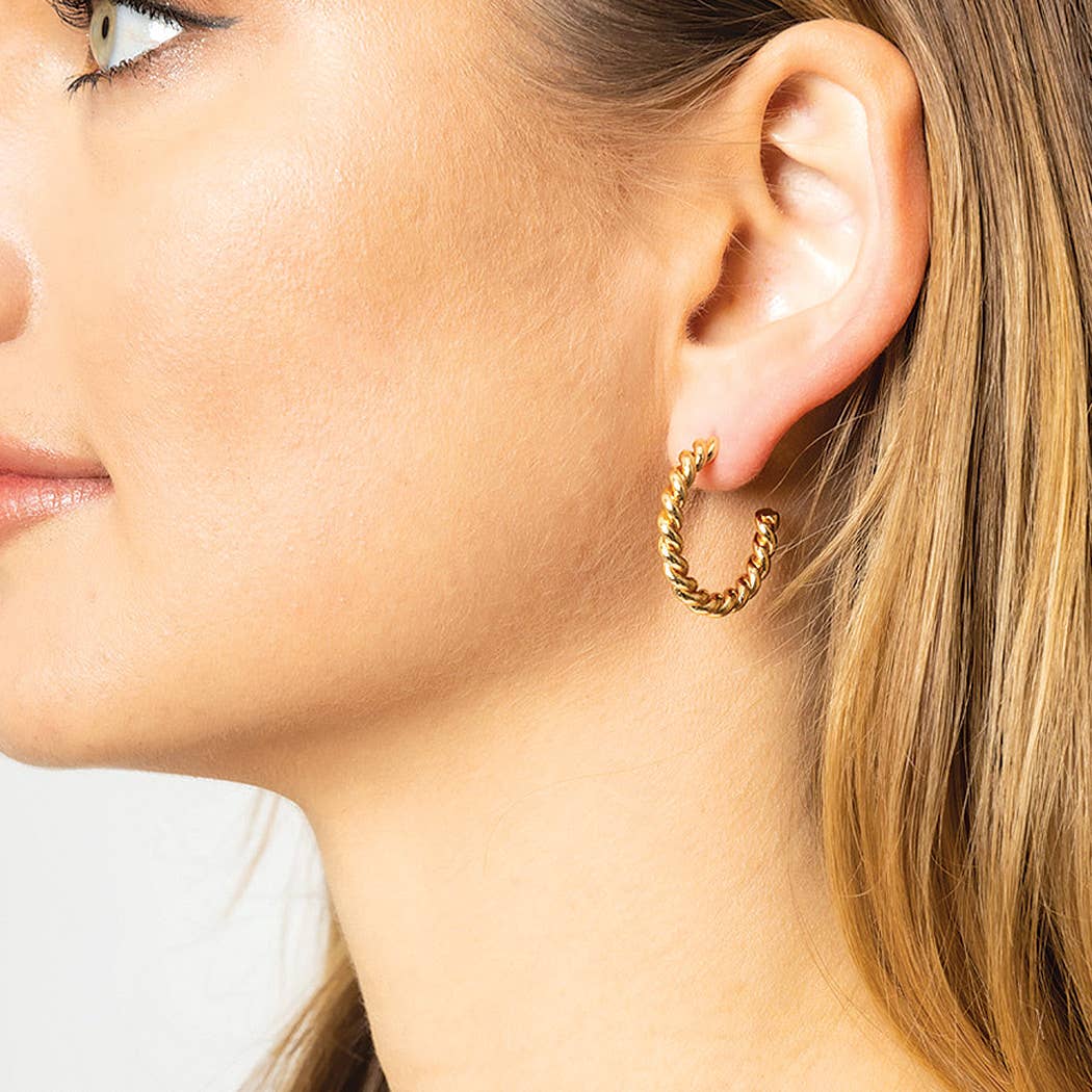 Gold Dipped Twisted Post Hoops Earrings