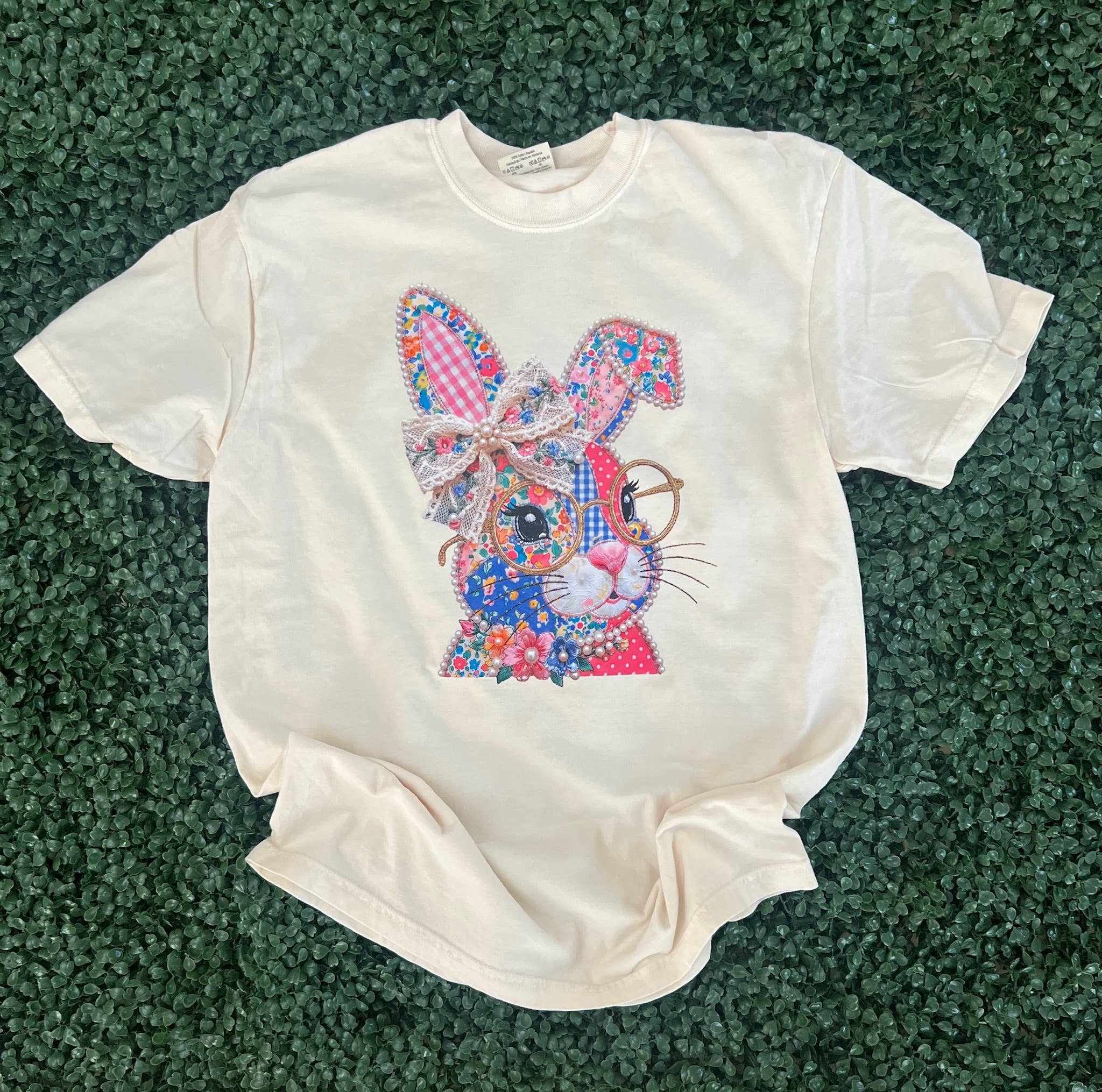 Floral Bunny with Glasses On Comfort Colors Ivory