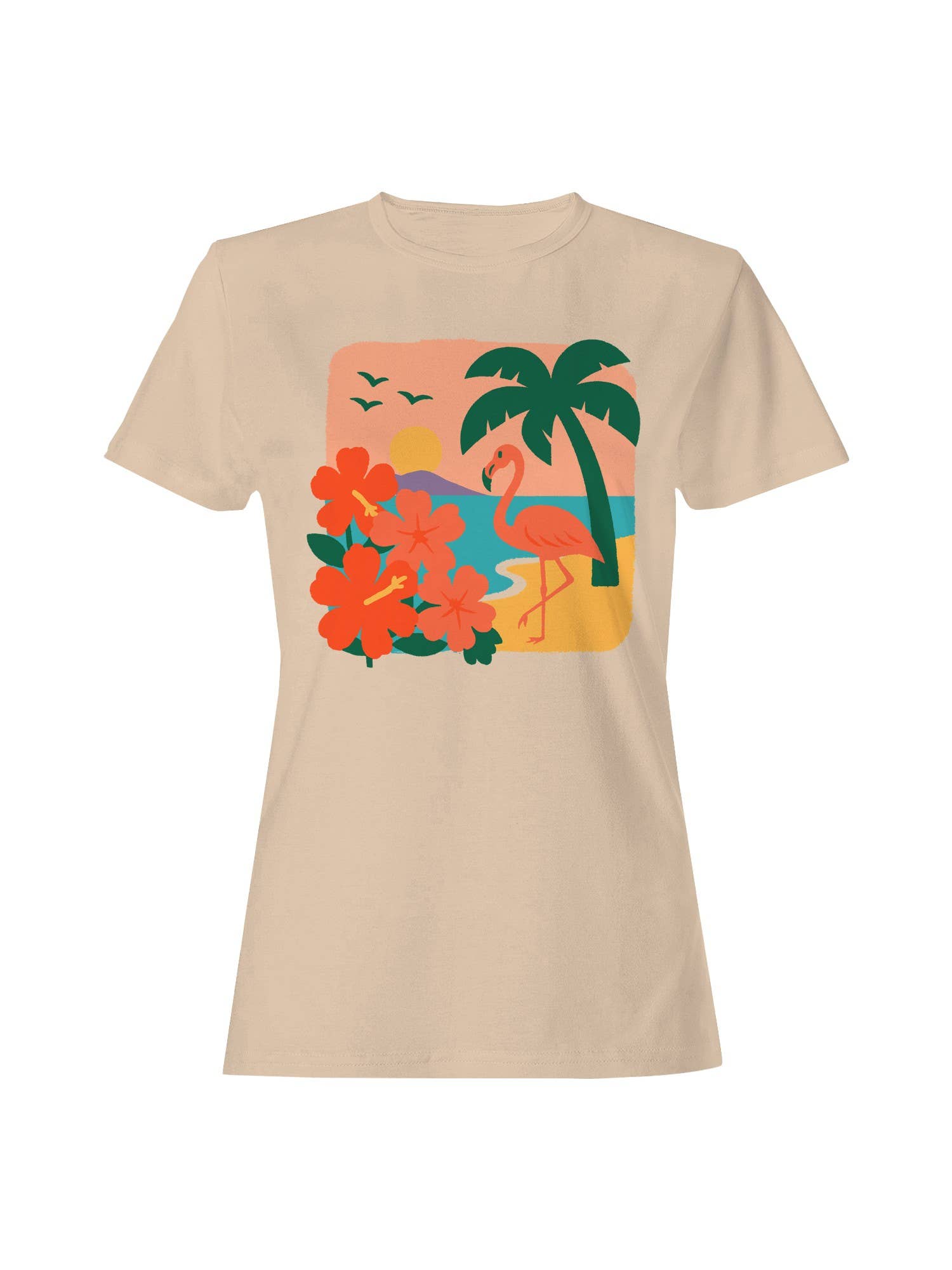 Tropical Sunset Flamingo Scene Women's T-Shirt