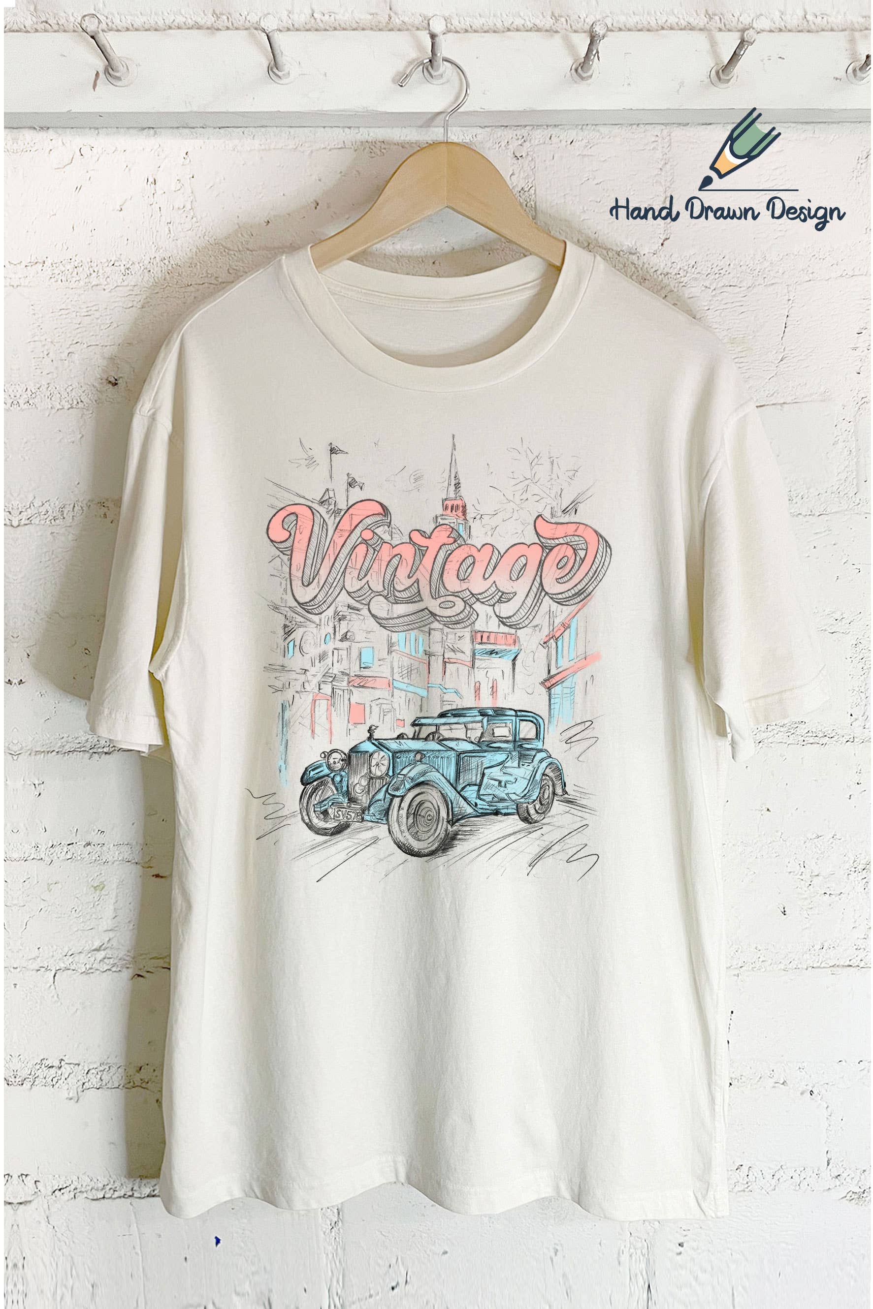 Vintage Car-Hand Drawn Design Oversize Graphic Tshirts
