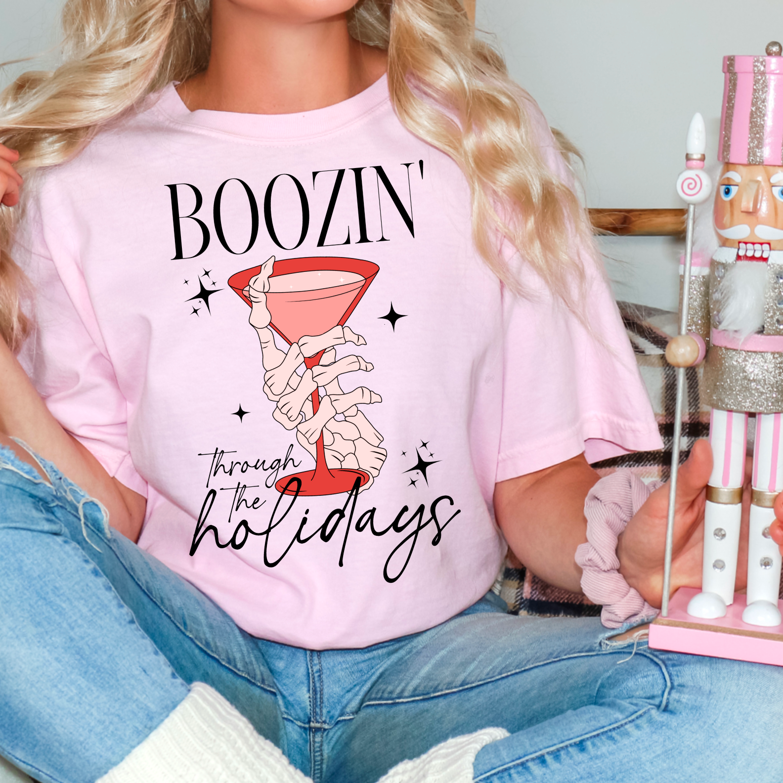 Boozin Through the Holidays Christmas Gildan Graphic Tee