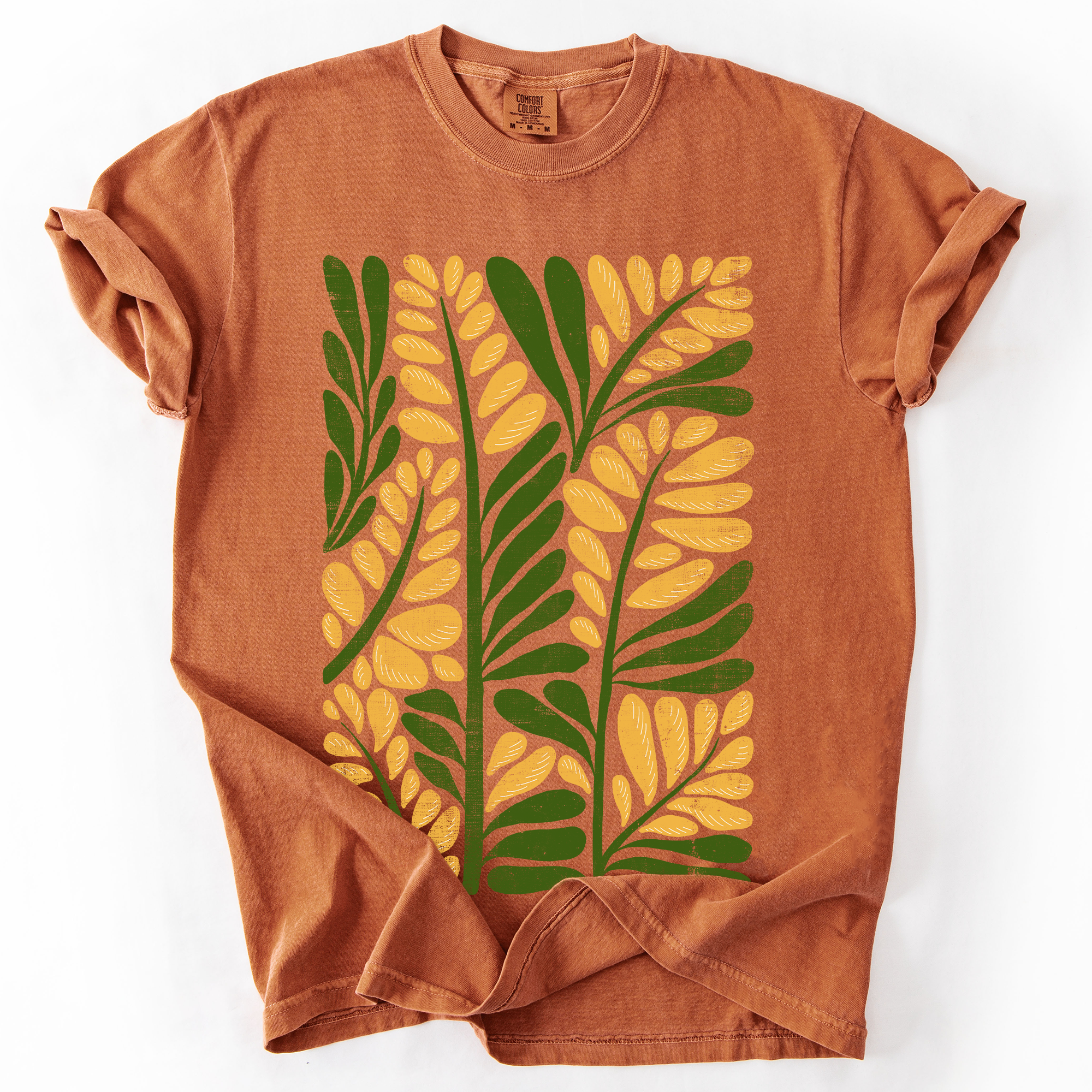Yellow Leaf Botanical Pattern, Vintage Boho, Nature T-Shirt