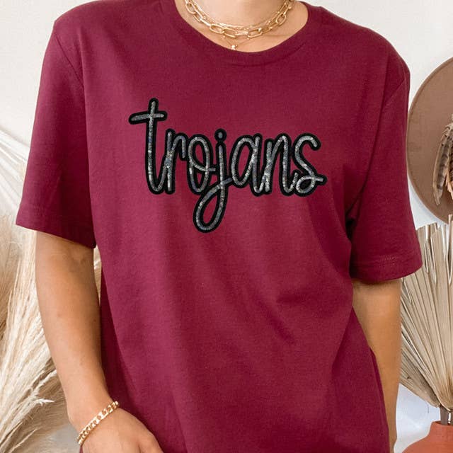 Trojans Sequin Patch Garnet Everyday Tee