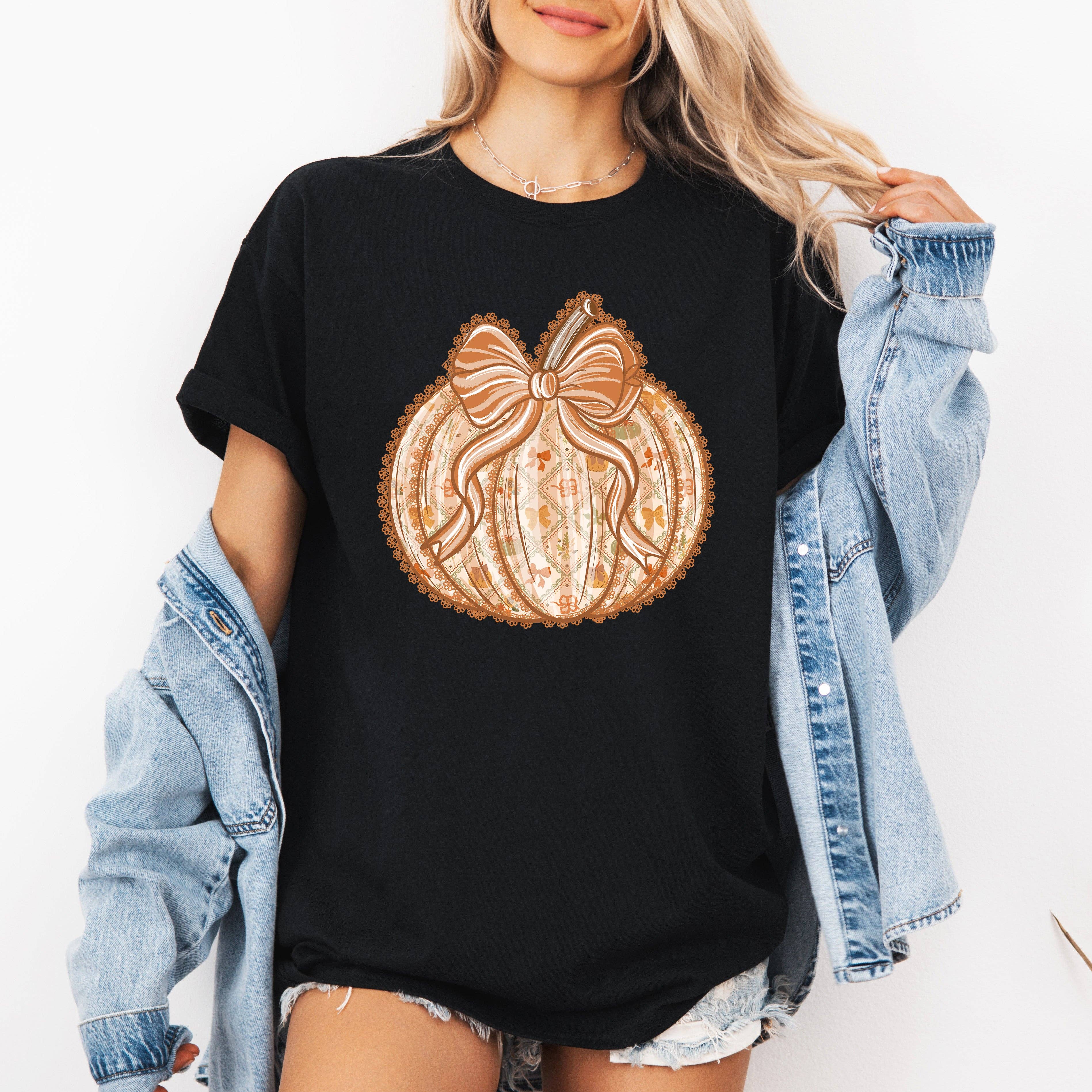 Pumpkin Coquette, Pattern, Halloween, Autumn, Fall, Tshirt