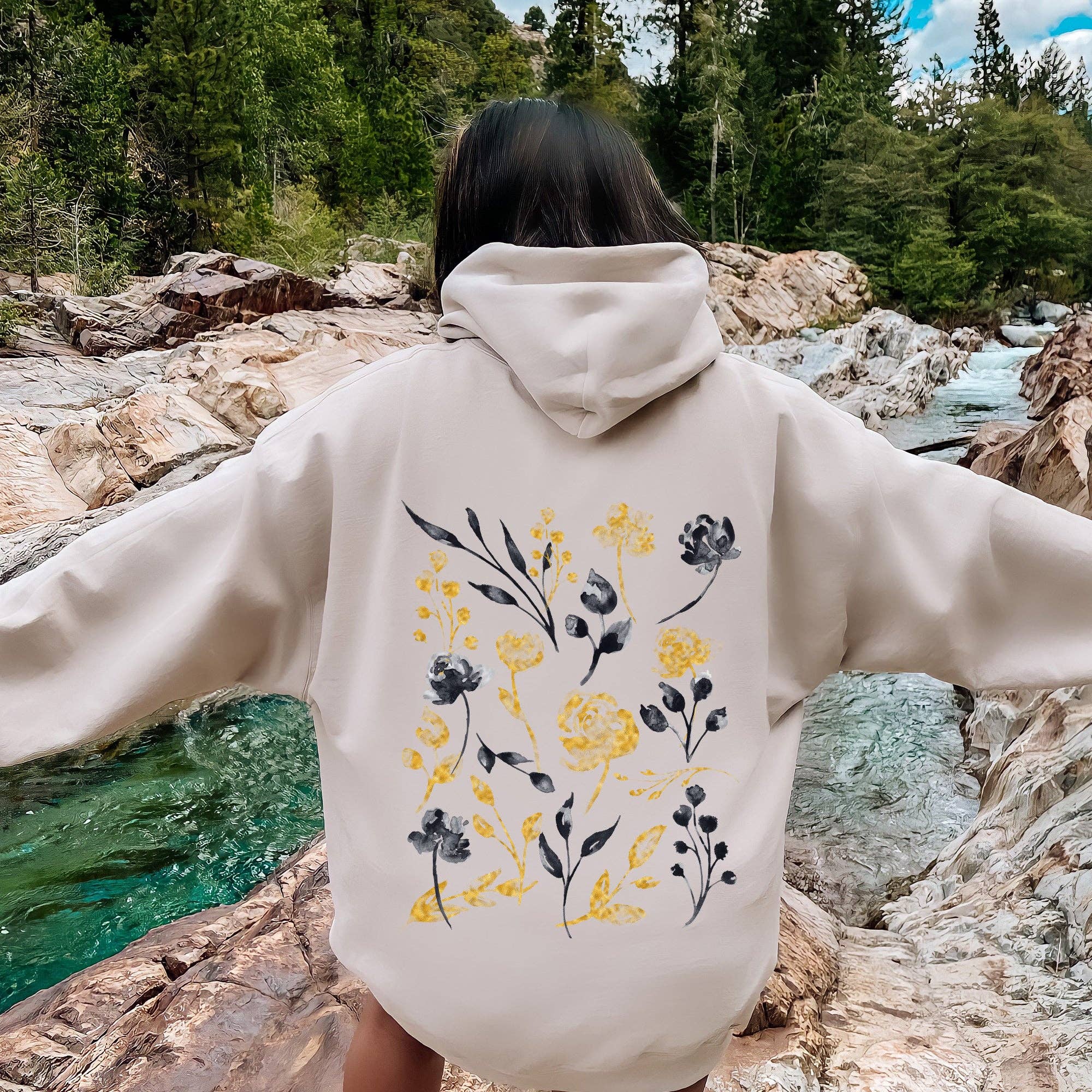 Botanical Pattern, Floral Outlines, Flower Hoodie