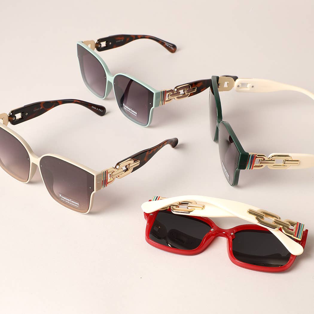 Chunky Chain Deco Legs Thin Frame Sunglasses