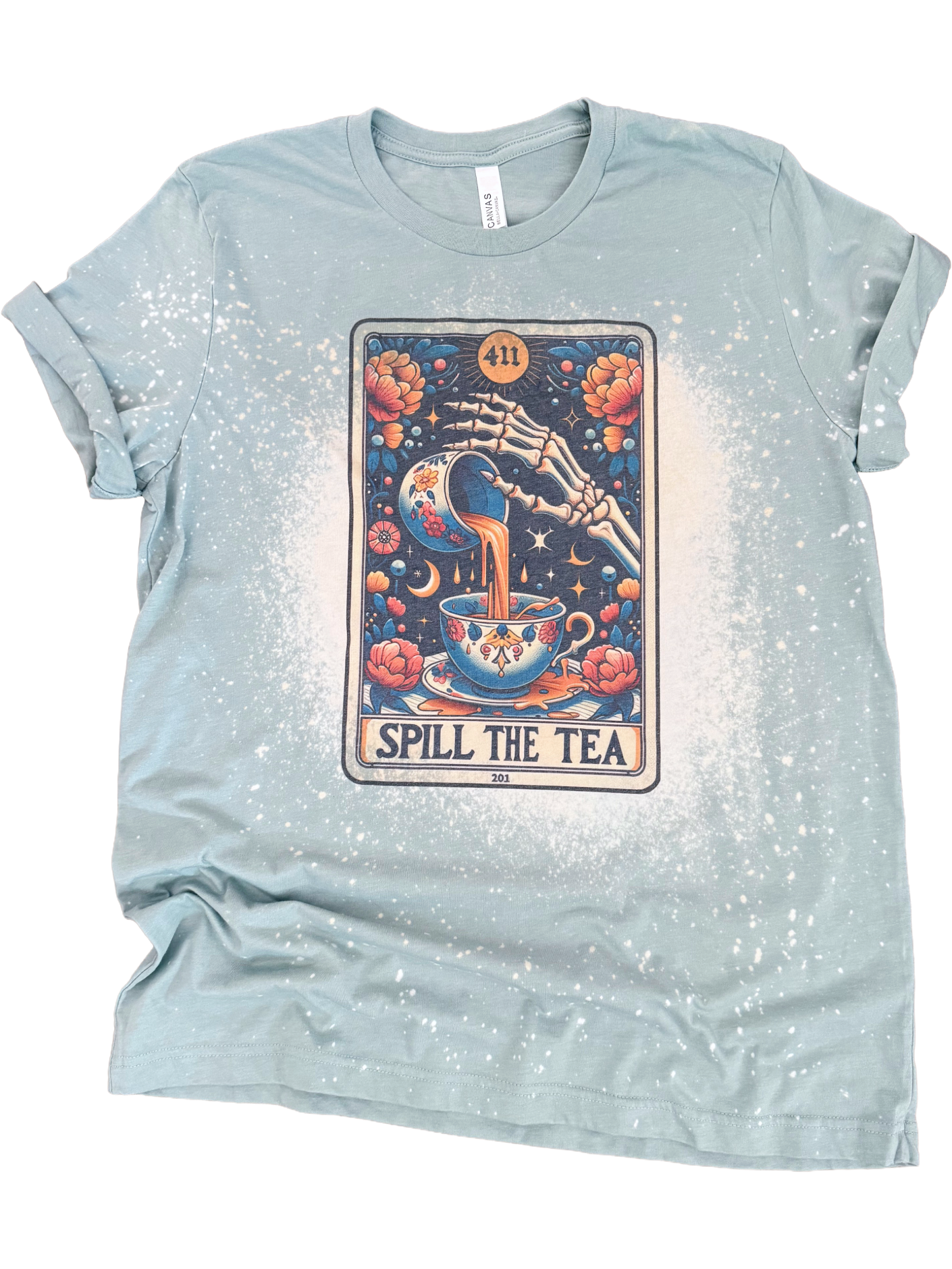 Spill the Tea - Skeleton Tarot Card Bleached Tee