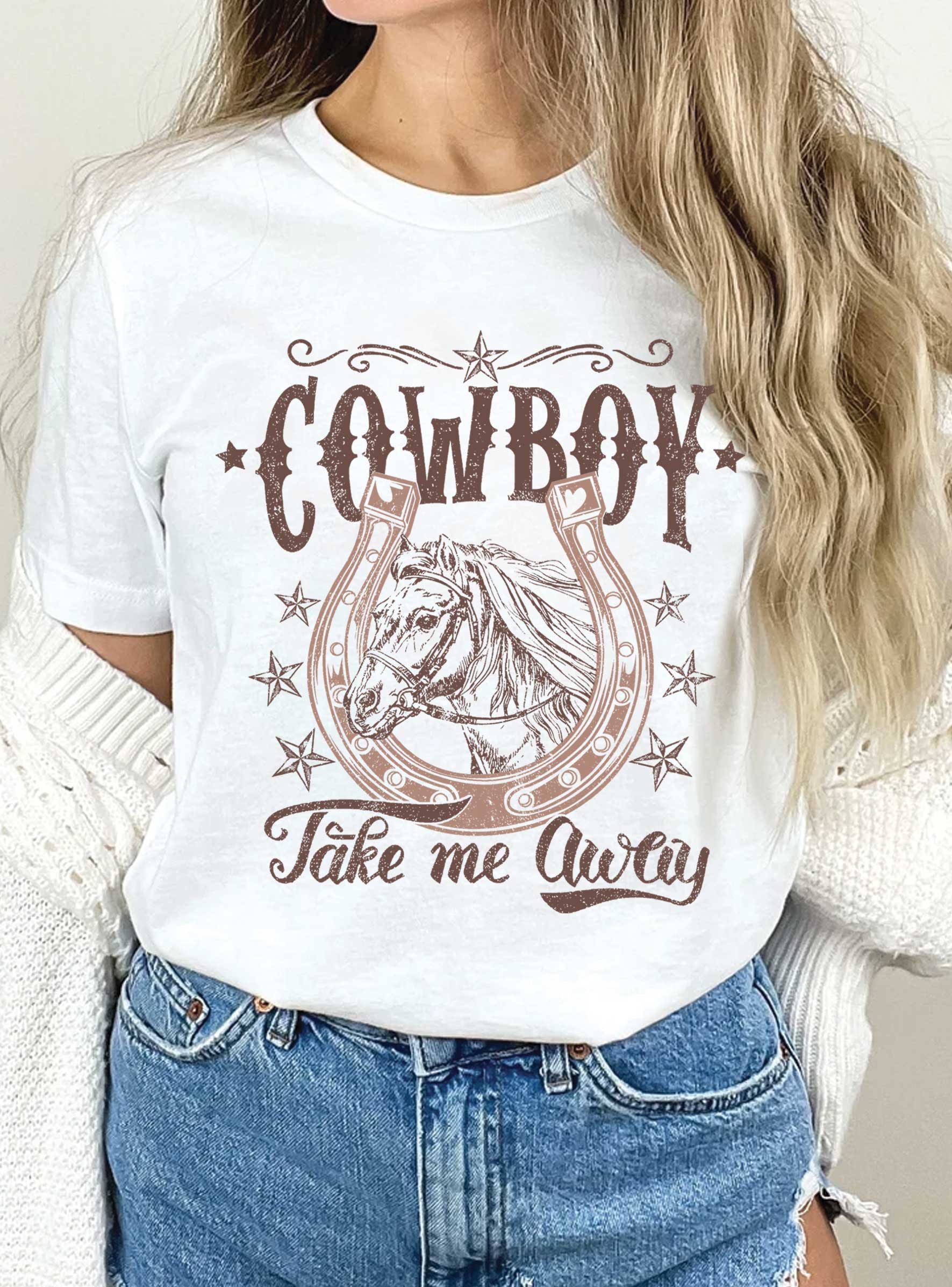 Cowboy Take Me Away Horse Shoe Graphic Tshirts
