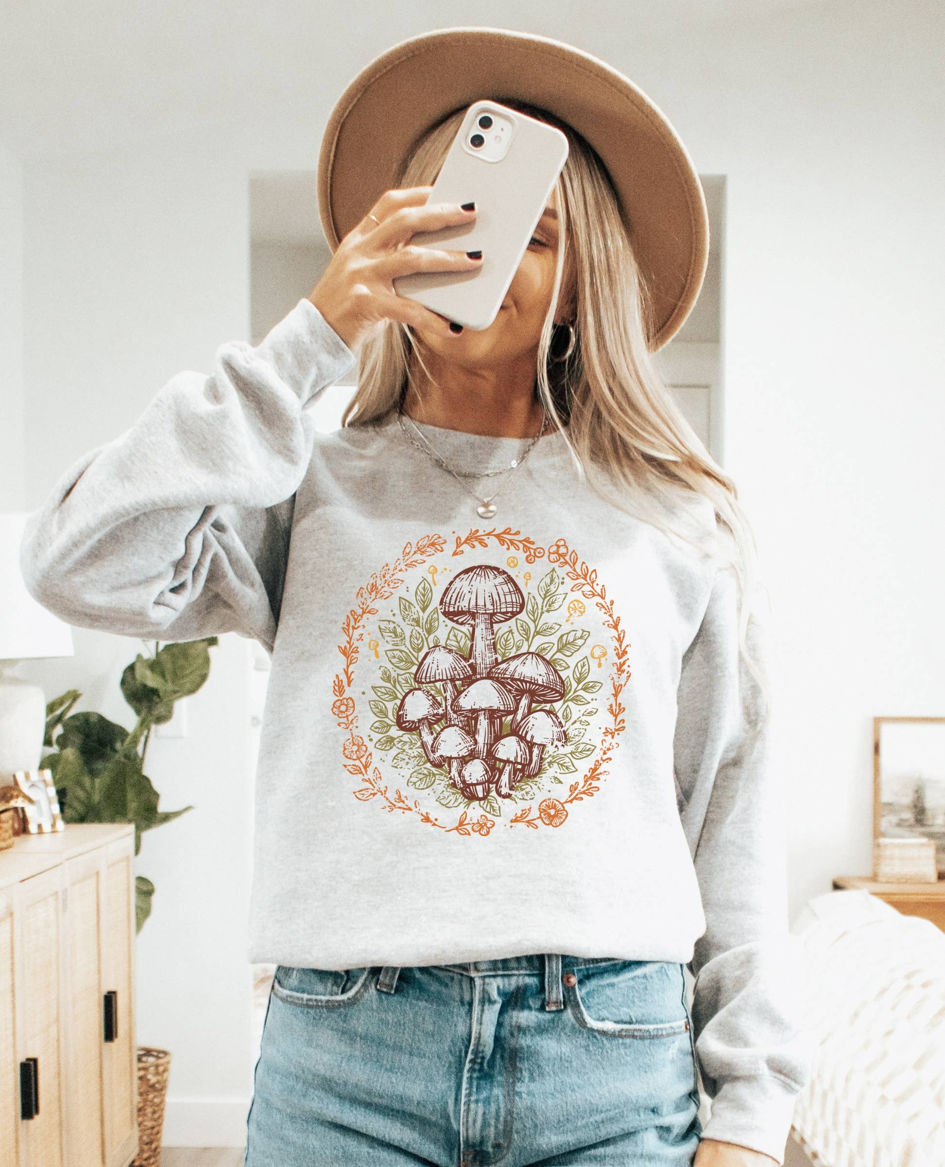 Vintage Autumn Mushrooms Crew Neck Sweatshirt