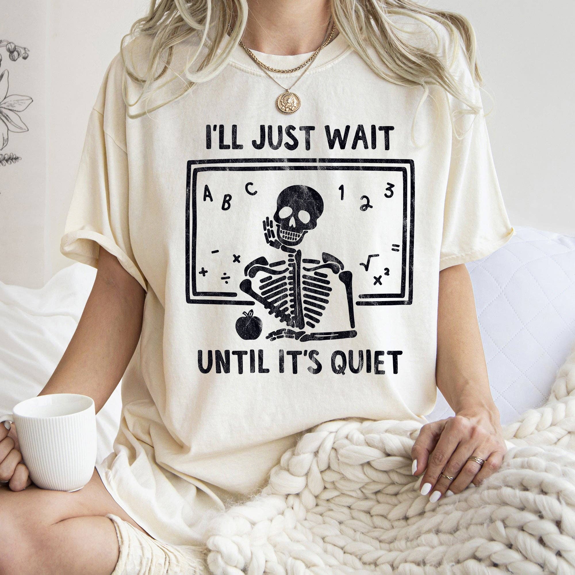 I'll Just Wait Teacher Retro Halloween T-Shirt Black Print