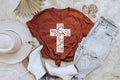 Rust Lace Cross Vintage Faith Based Graphic Tee