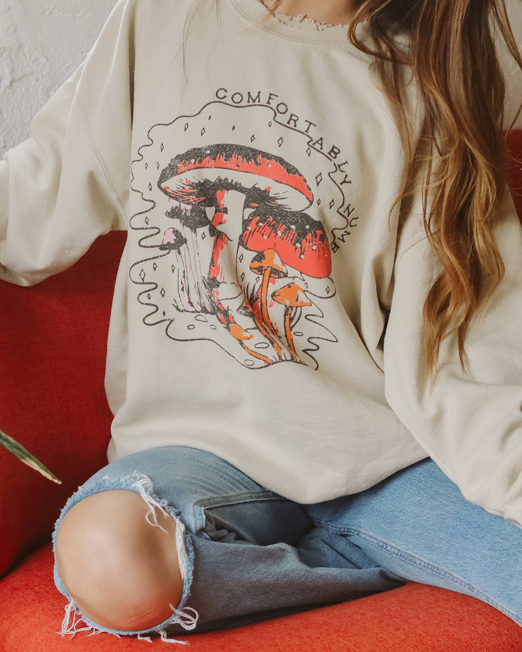 Comfortably Numb Sand Thrifted Graphic Sweatshirt