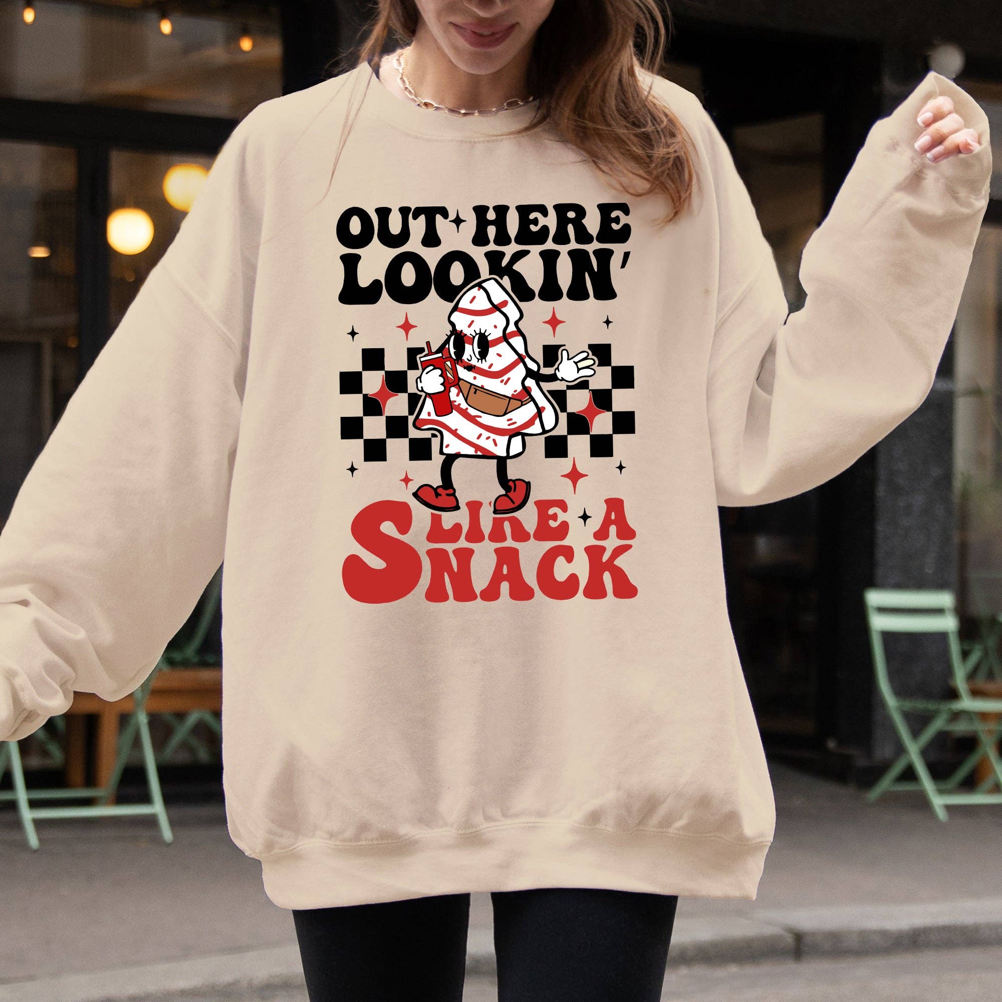 Out Here Lookin Like A Snack Christmas Cake Santa Sweatshirt