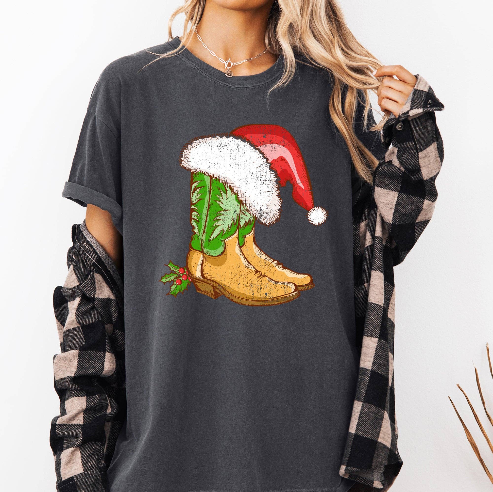 Cowboy Boots, Christmas, Santa, Country, Western Xmas Tshirt