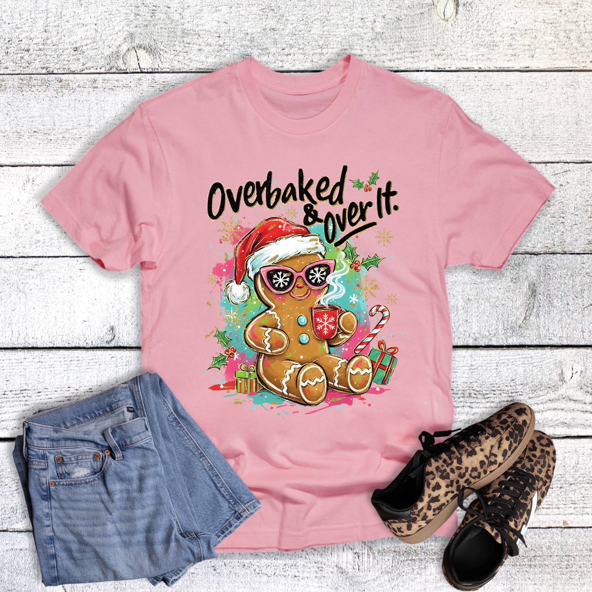 Christmas Funny Overbaked Over It Gingerbread Graphic Tee