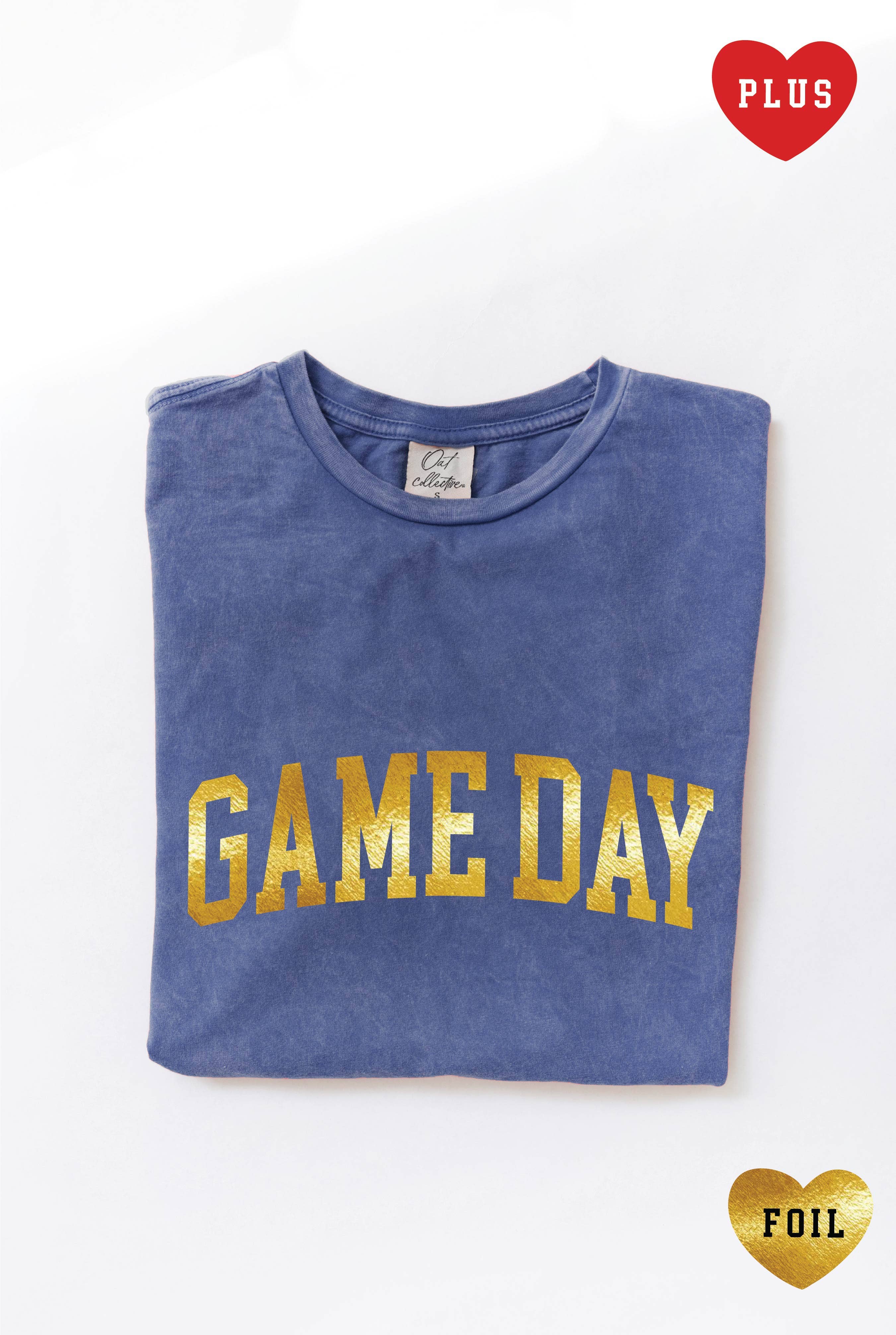 Game Day Foil Graphic Plus Size Mineral Washed Graphic Top