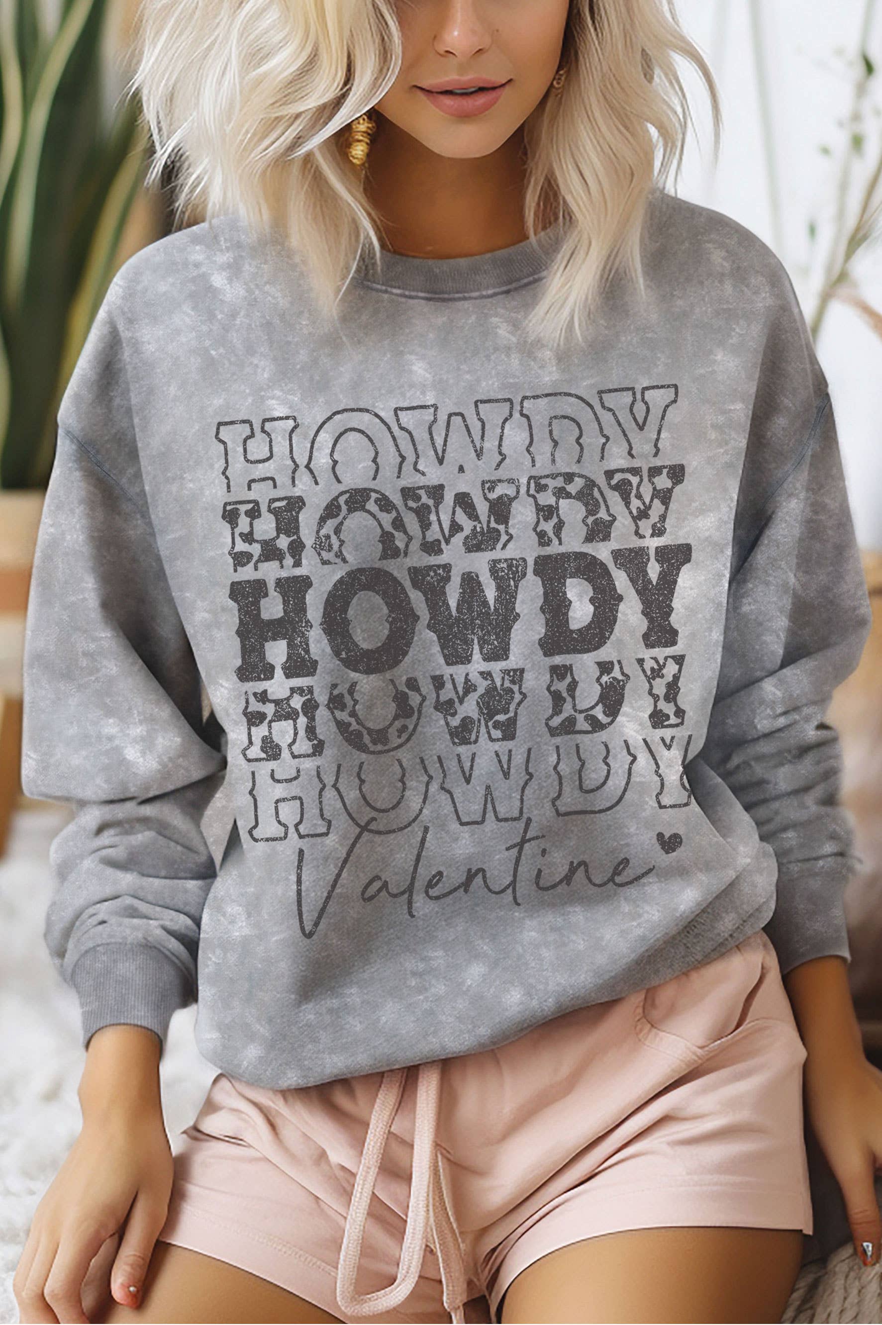 Howdy Valentine Mineral Graphic Brushed Sweatshirts