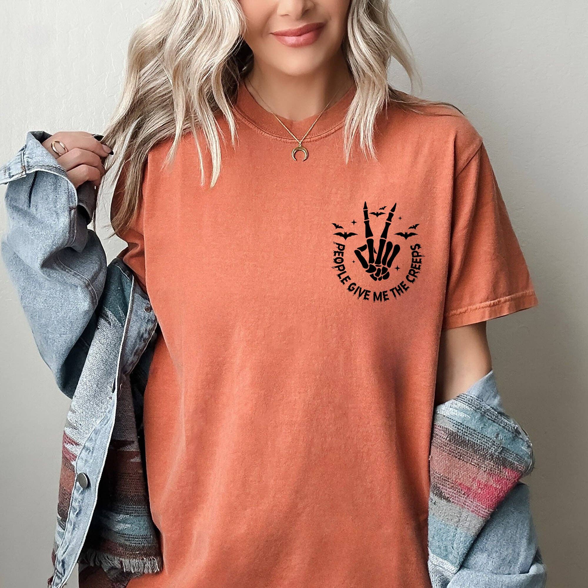 People Give Me the Creeps, Pocket Print Bats Halloween Shirt