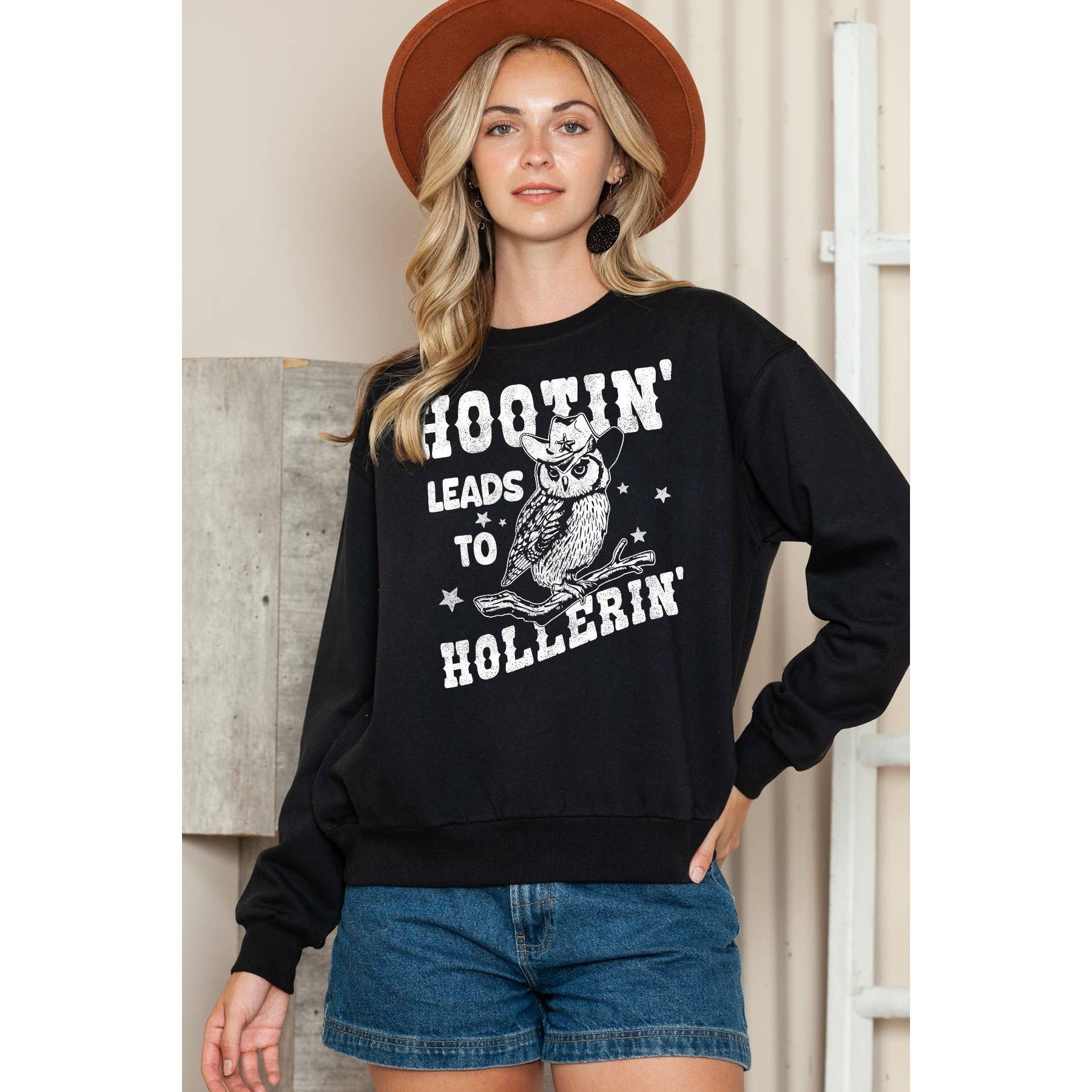 Hootin Leads To Hollerin - Long Sleeve Crewneck Sweatshirt