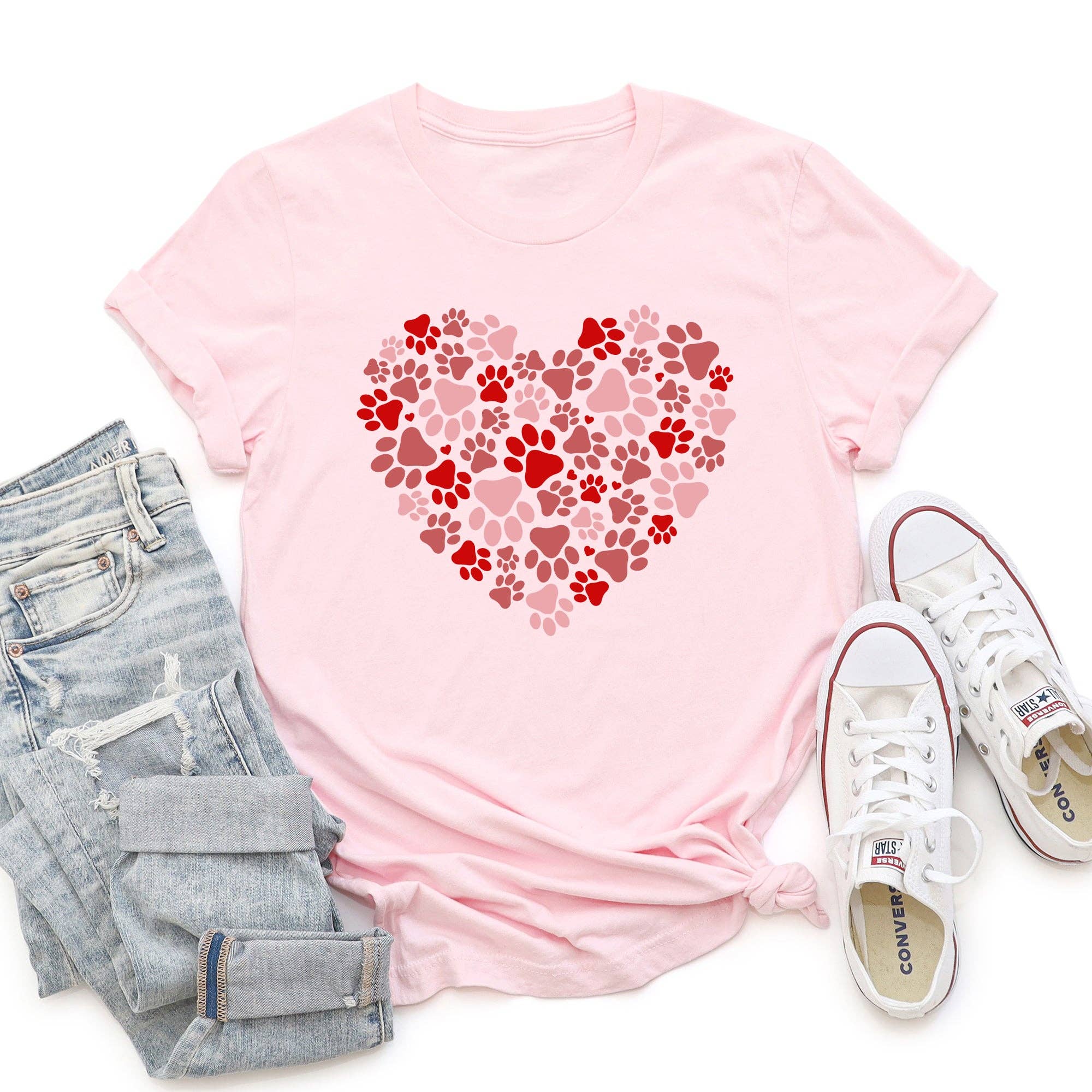 Paw Print Heart, Pets, Dogs, Cats, Super Soft Tshirt, Valentine's Day