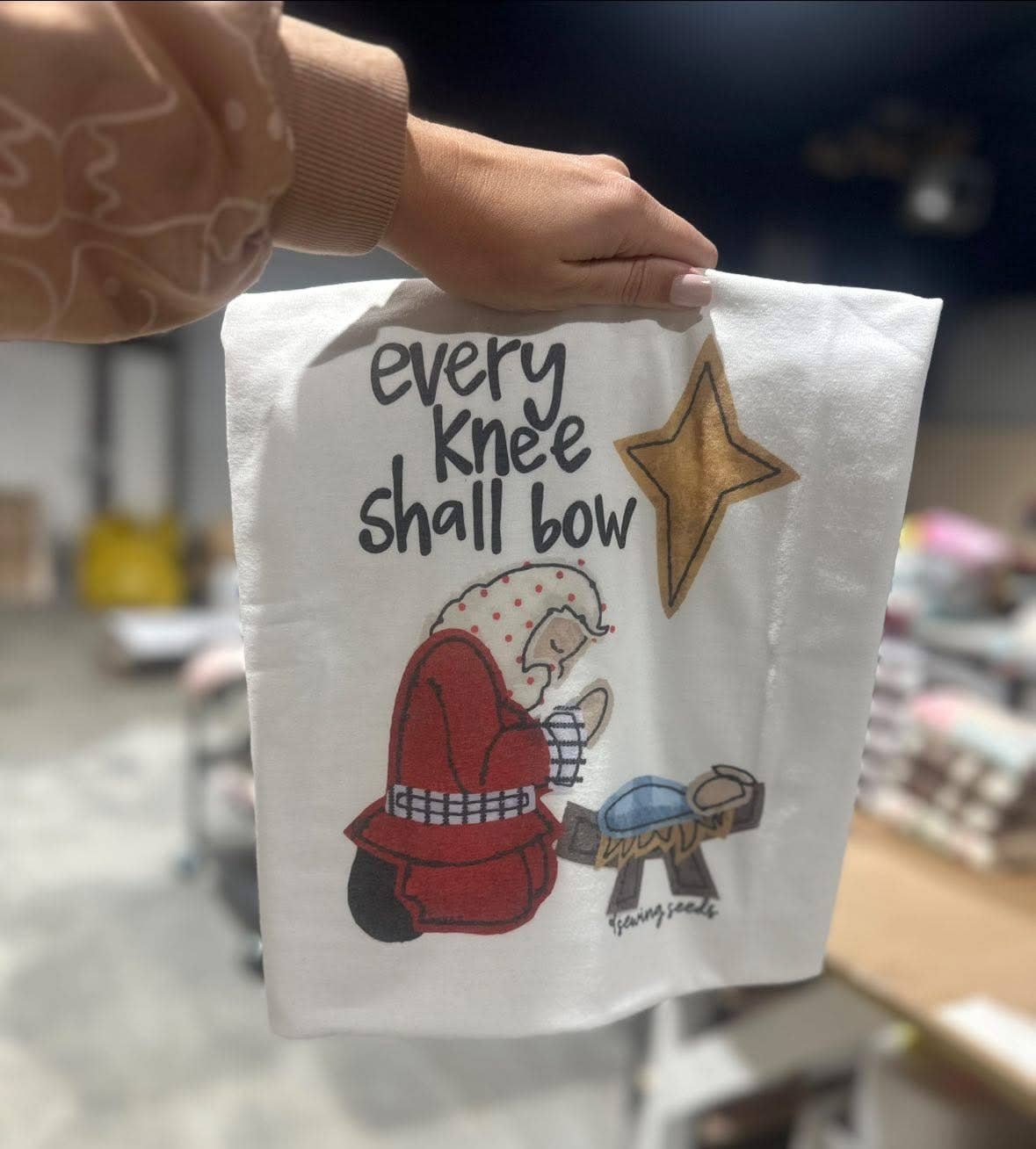 Every Knee Shall Bow Santa On White Tee