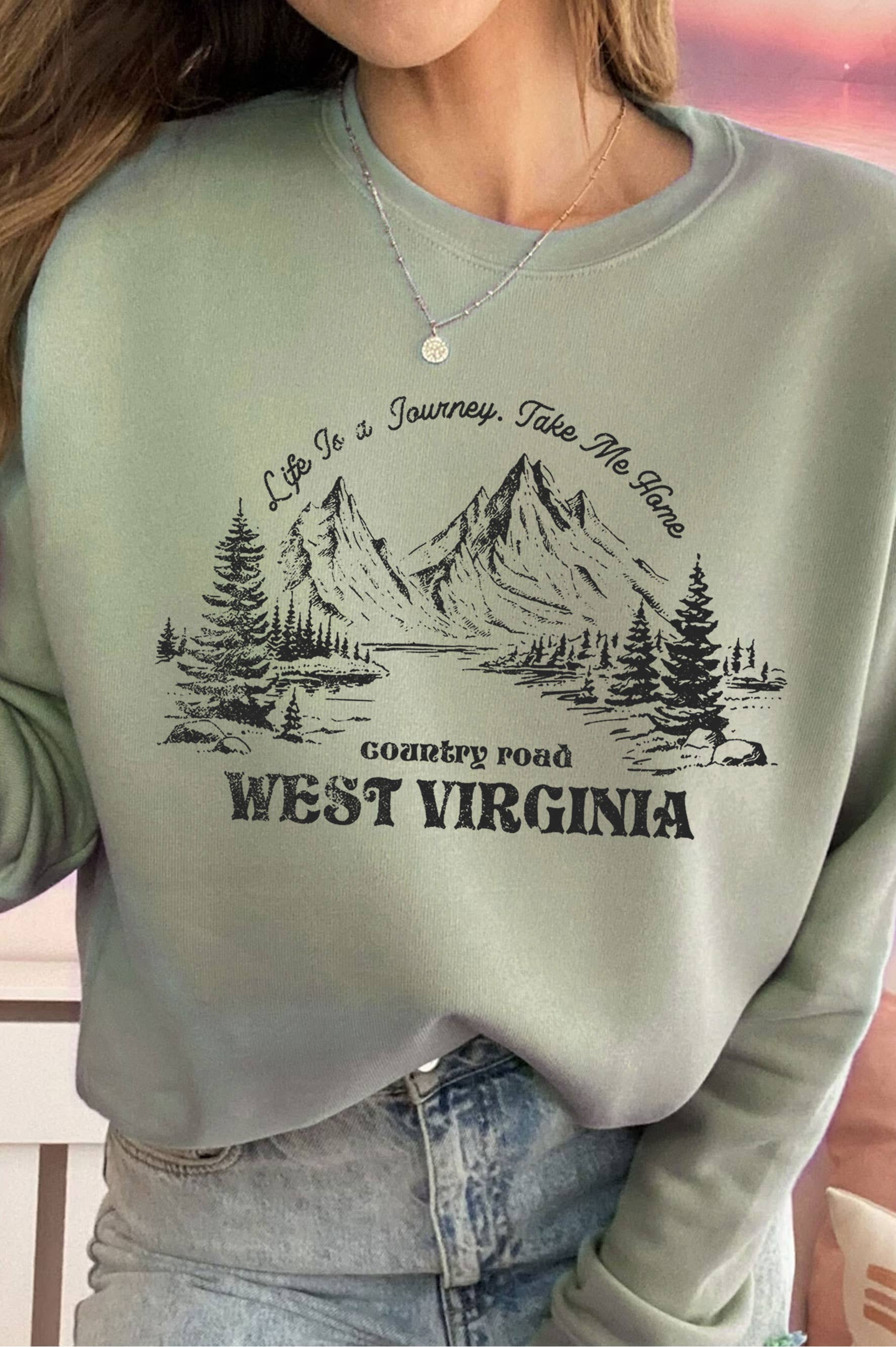 Country Road West Virginia Graphic Brushed Sweatshirts